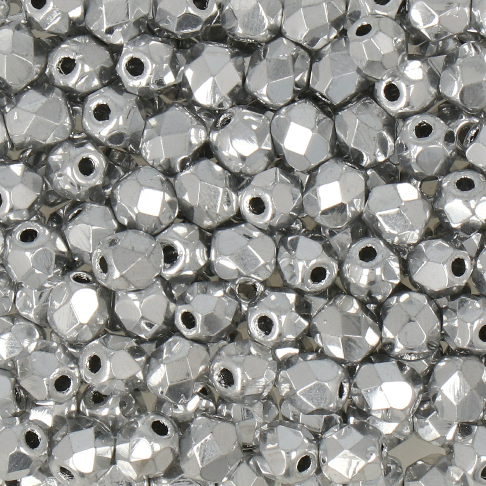 czech fire-polished round beads silver 4mm | 50pc