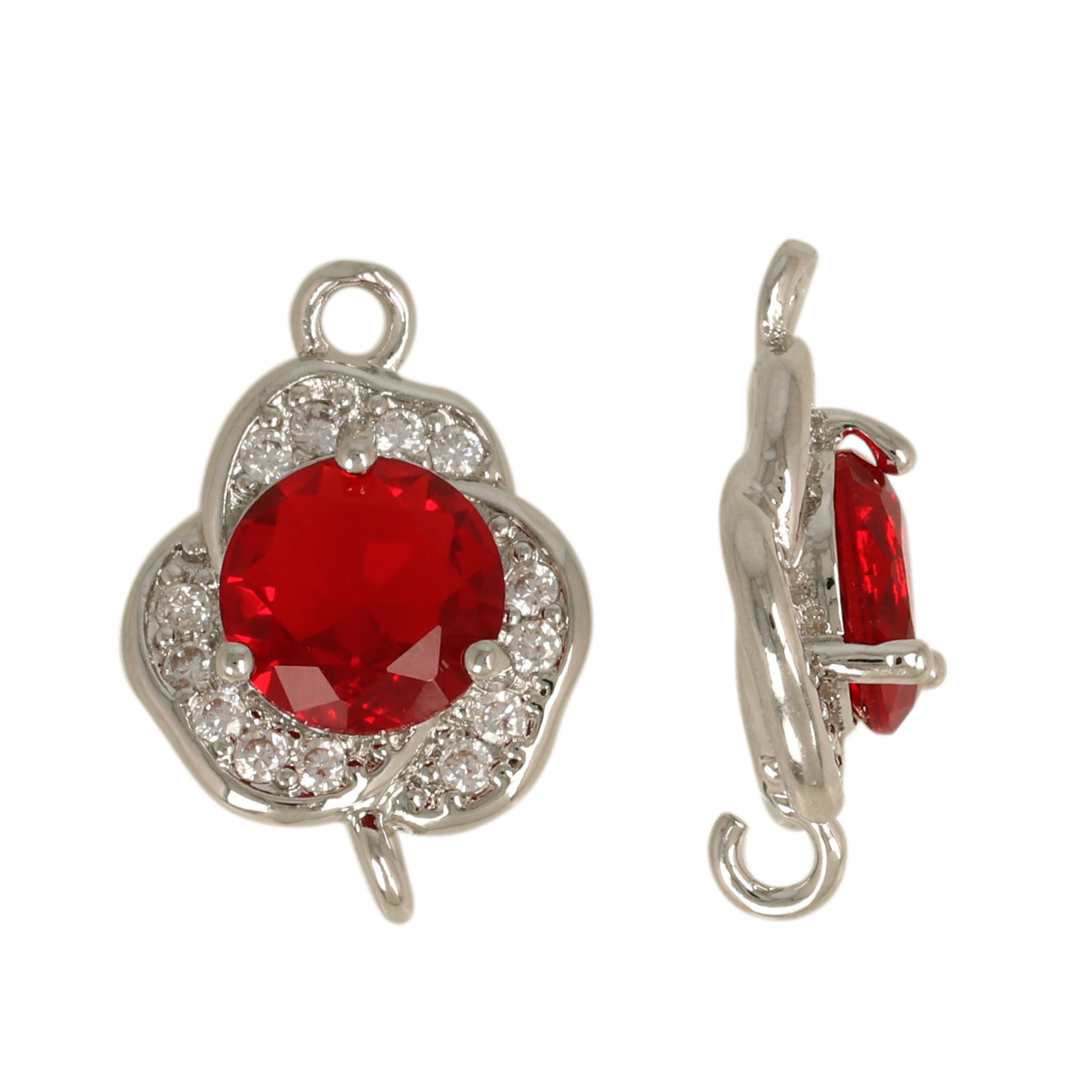 zwischenteil fine crystal rhodium versilbert blume red 13mm | 2st