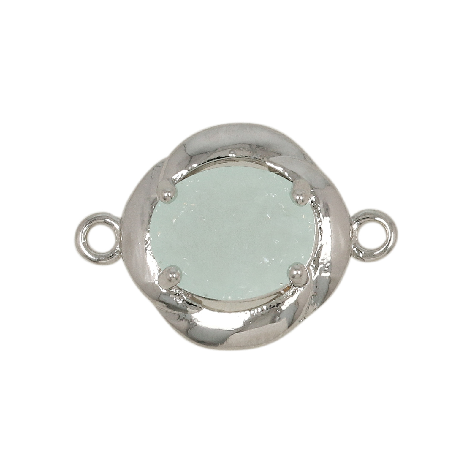 rhodium silver plated fine crystal link flower aquamarine cracked 14mm | 2pc