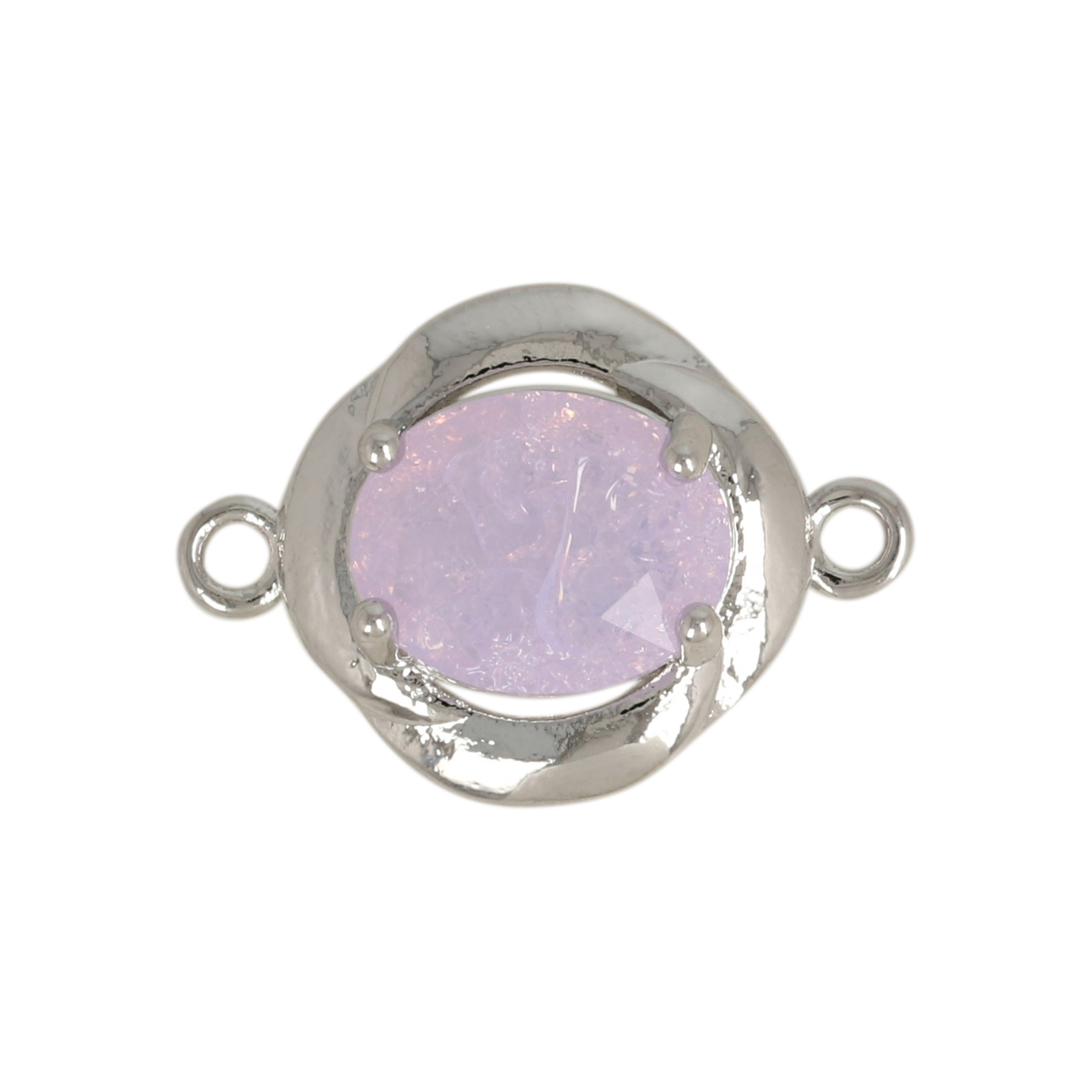 rhodium silver plated fine crystal link flower lavande cracked 14mm | 2pc