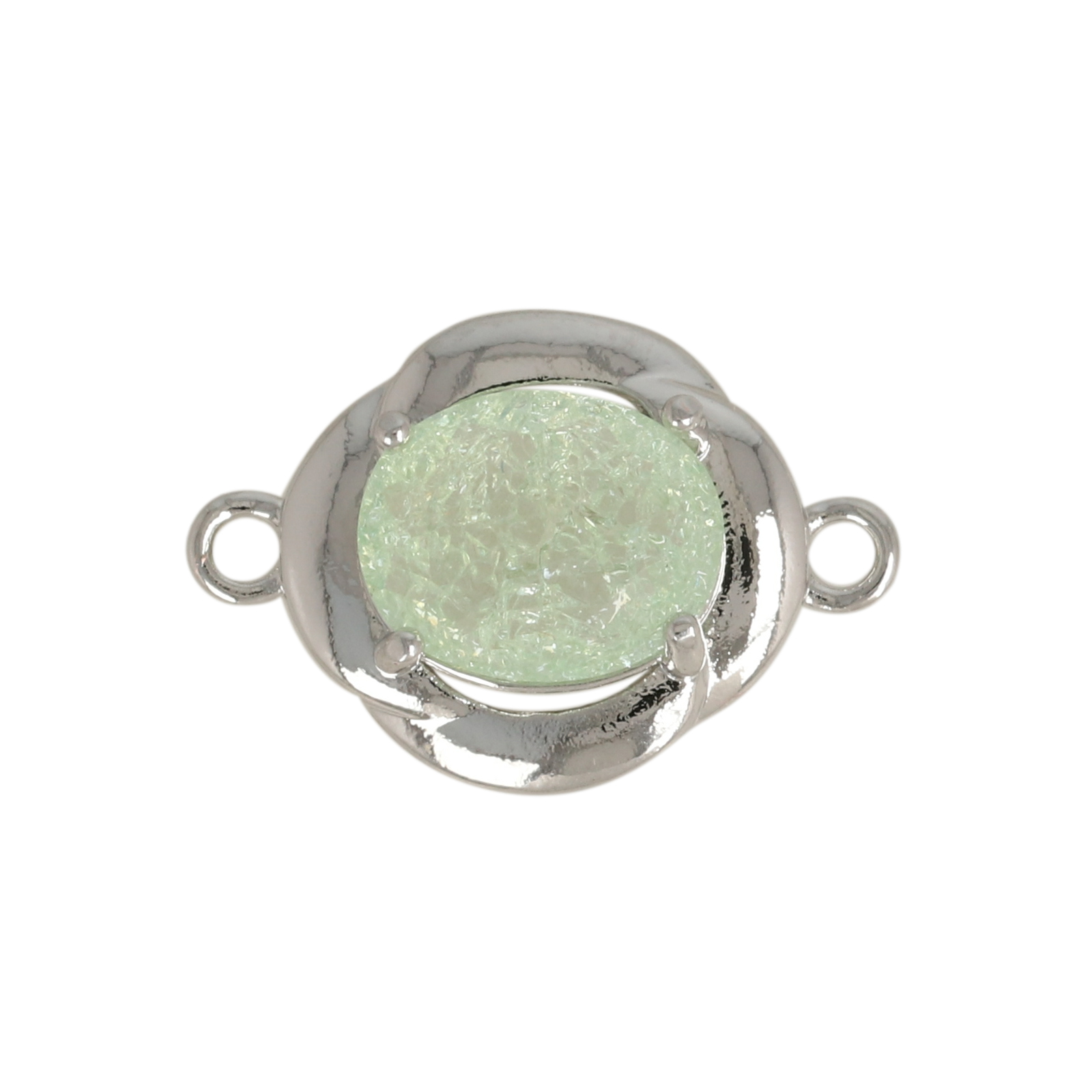 rhodium silver plated fine crystal link flower peridot cracked 14mm | 2pc