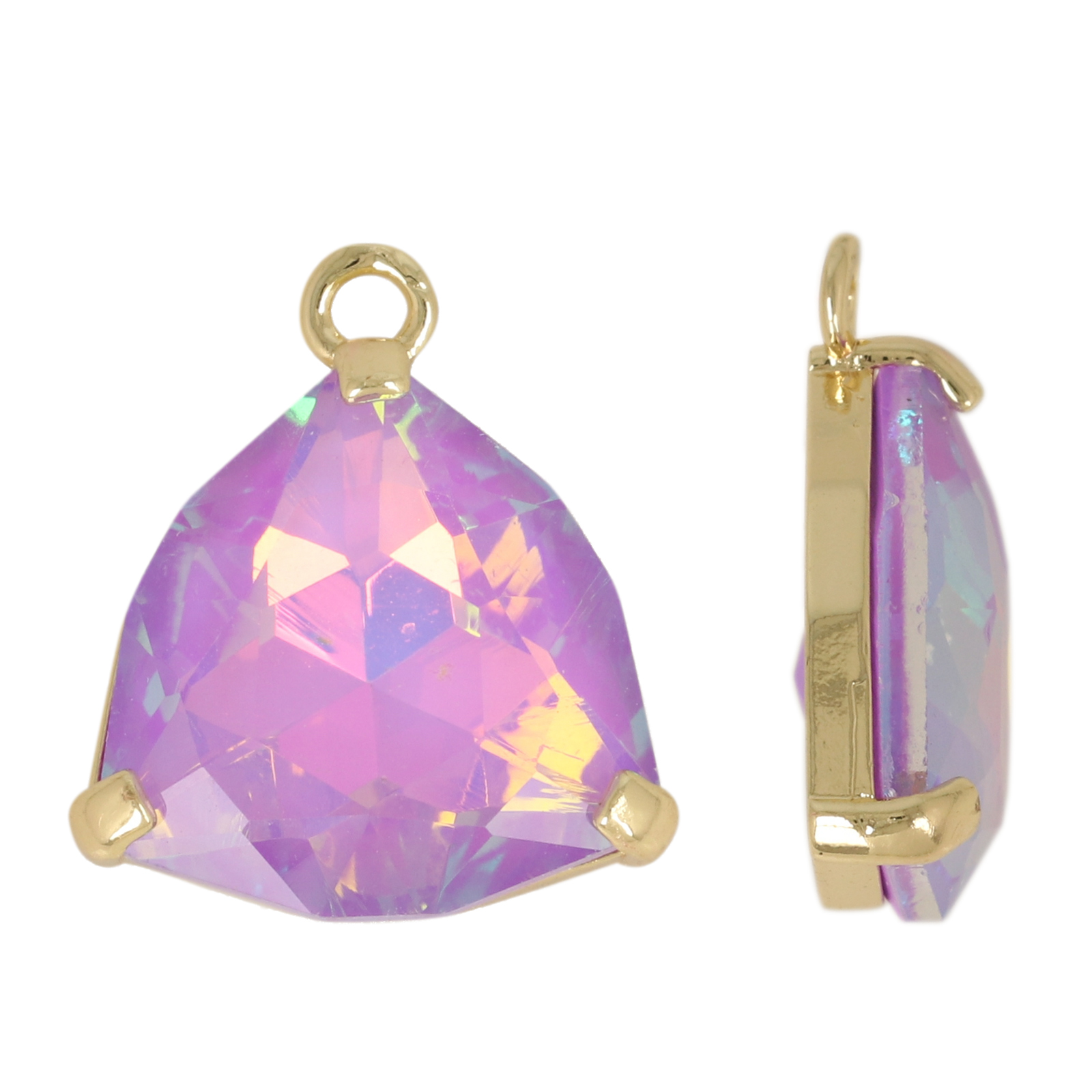 gold plated fine crystal pendant triangle lilac iris 18mm | 2pc