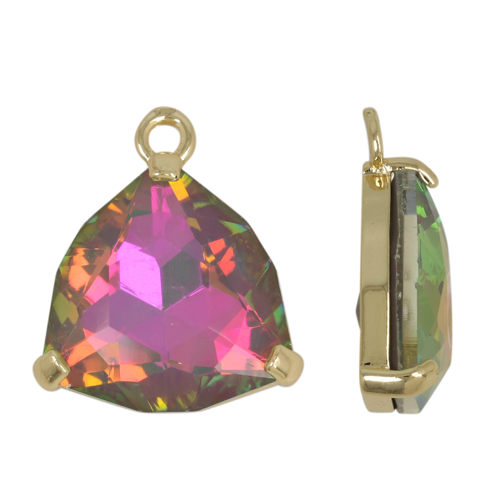 gold plated fine crystal pendant triangle vitrail 18mm | 2pc