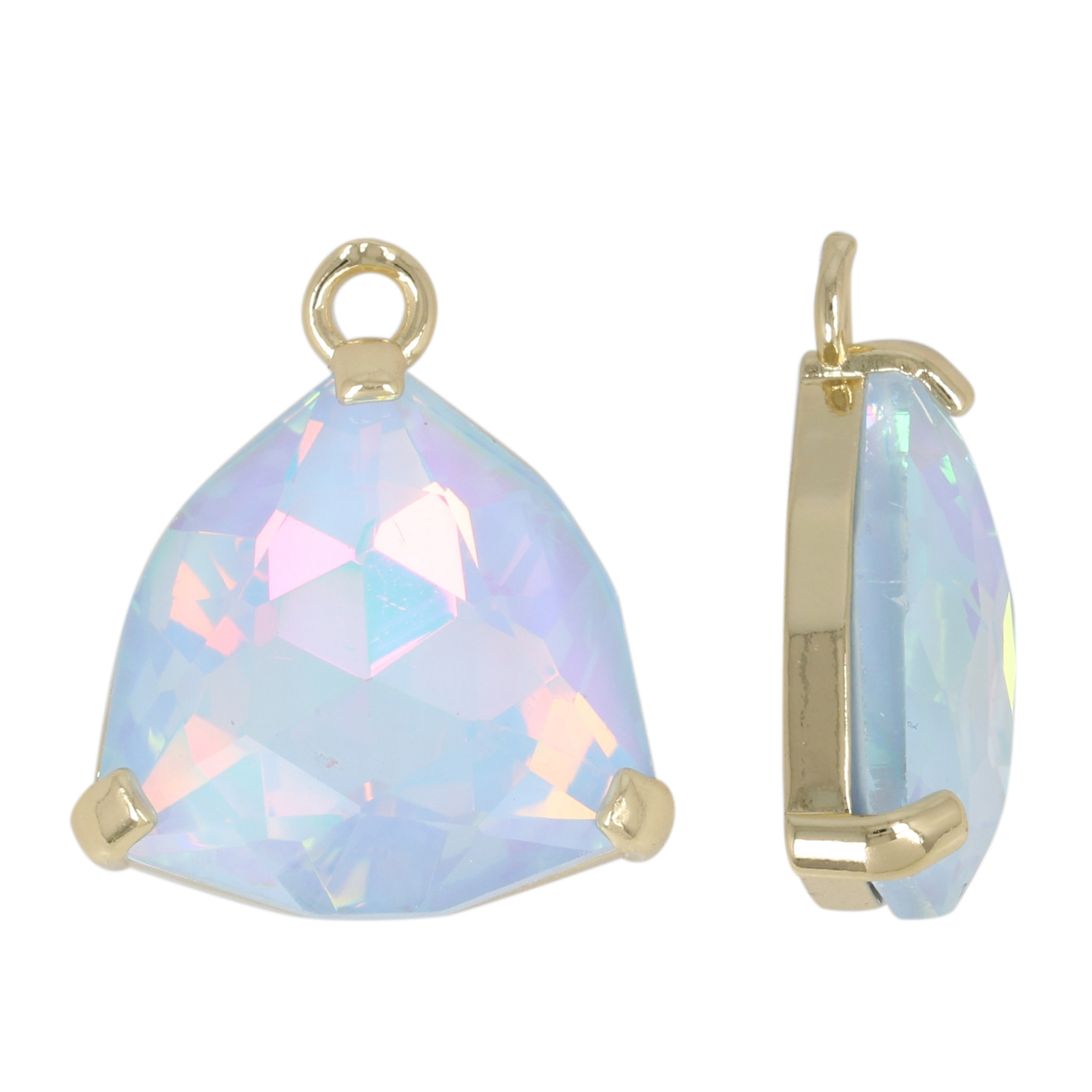 gold plated fine crystal pendant triangle light blue iris 18mm | 2pc