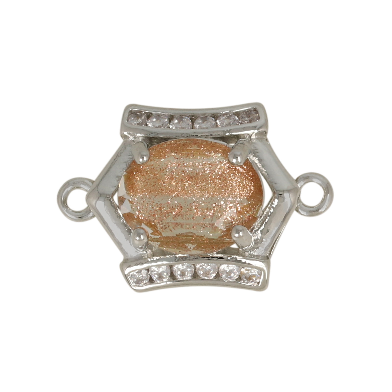 rhodium silver plated fine crystal link hexagone rose gold glitter 15x13mm | 2pc
