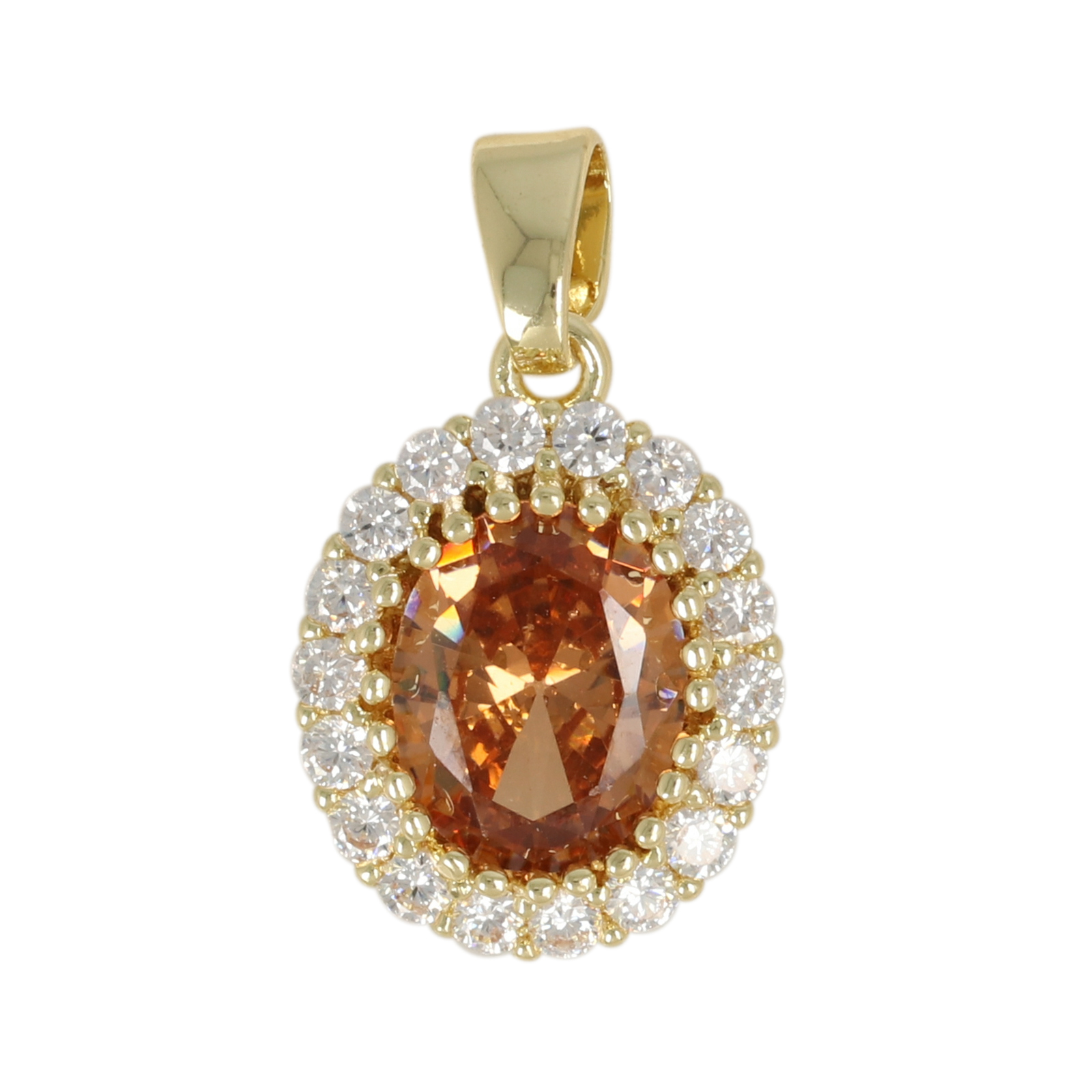 gold plated fine crystal pendant oval topaz 16x13mm | 1pc