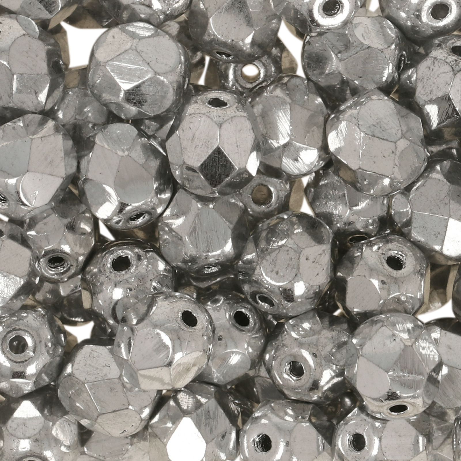 czech fire-polished round beads silver 6mm | 25pc