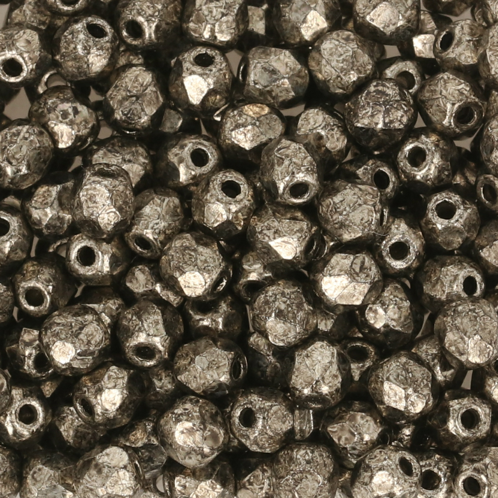 czech fire-polished round beads - metallic antique platinum 3mm | 50pc