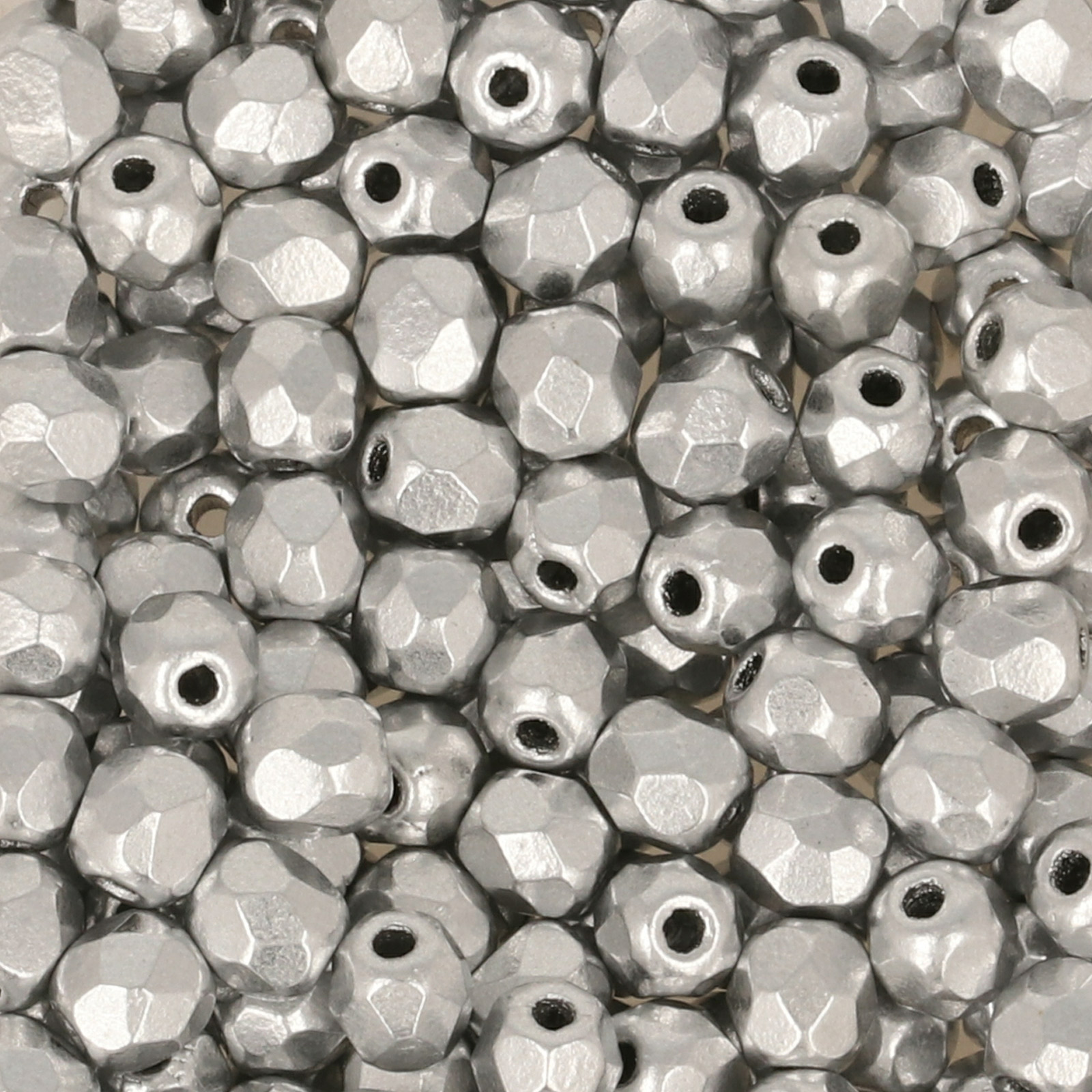 czech fire-polished round beads - matte metallic silver 3mm | 50pc