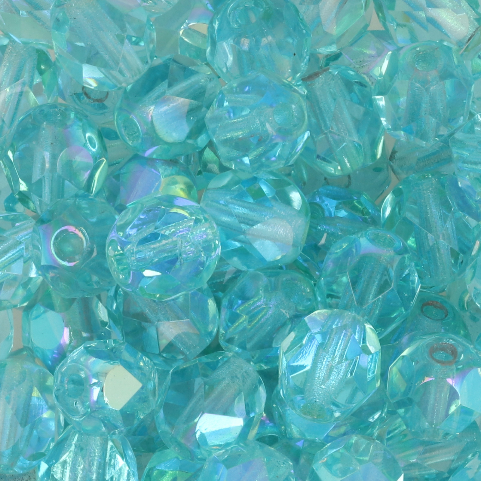 czech fire-polished round beads aquamarine ab 6mm | 25pc