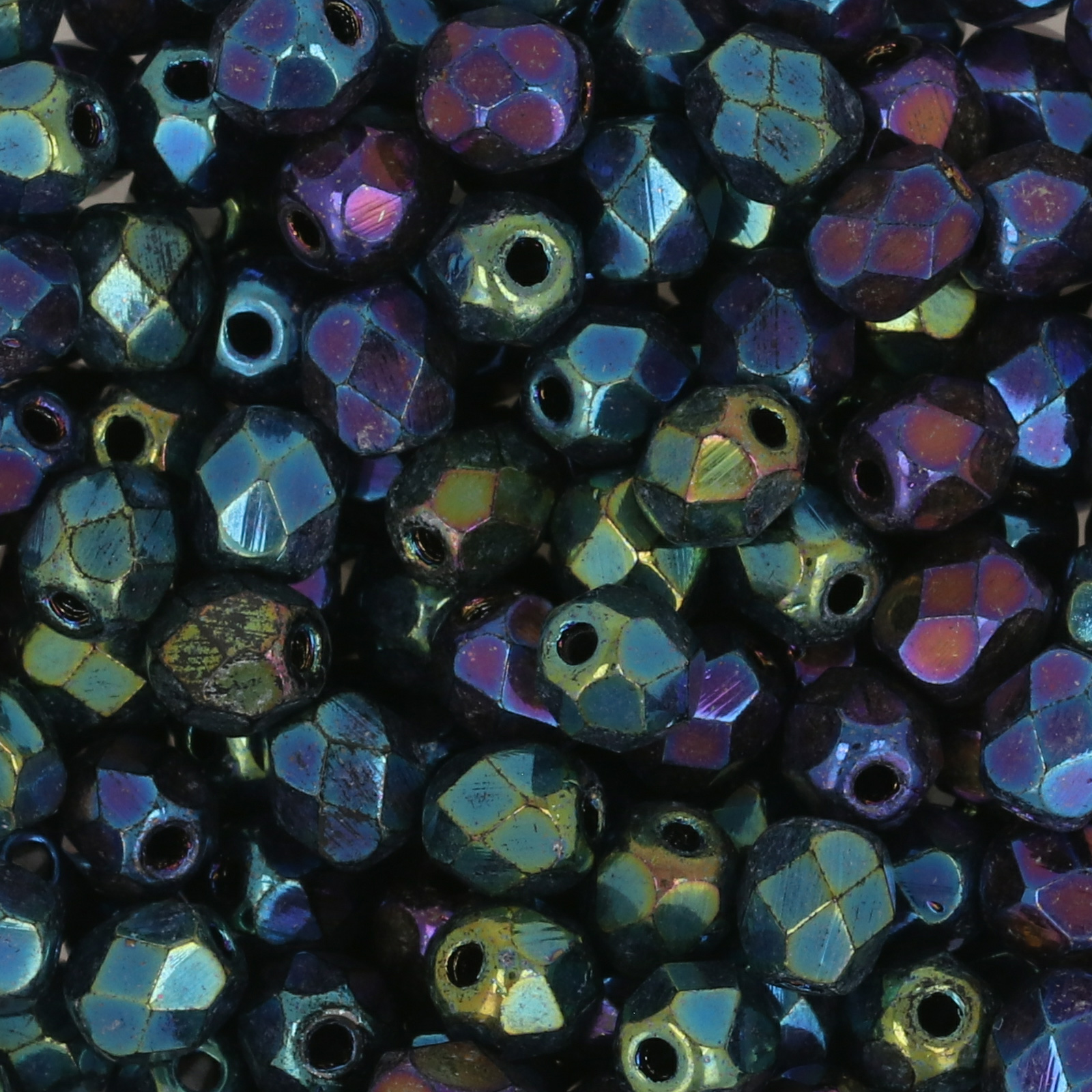 czech fire-polished round beads iris blue 4mm | 50pc