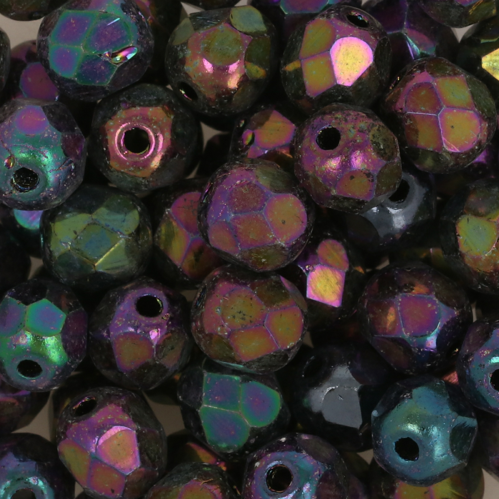 czech fire-polished round beads iris purple 6mm | 25pc