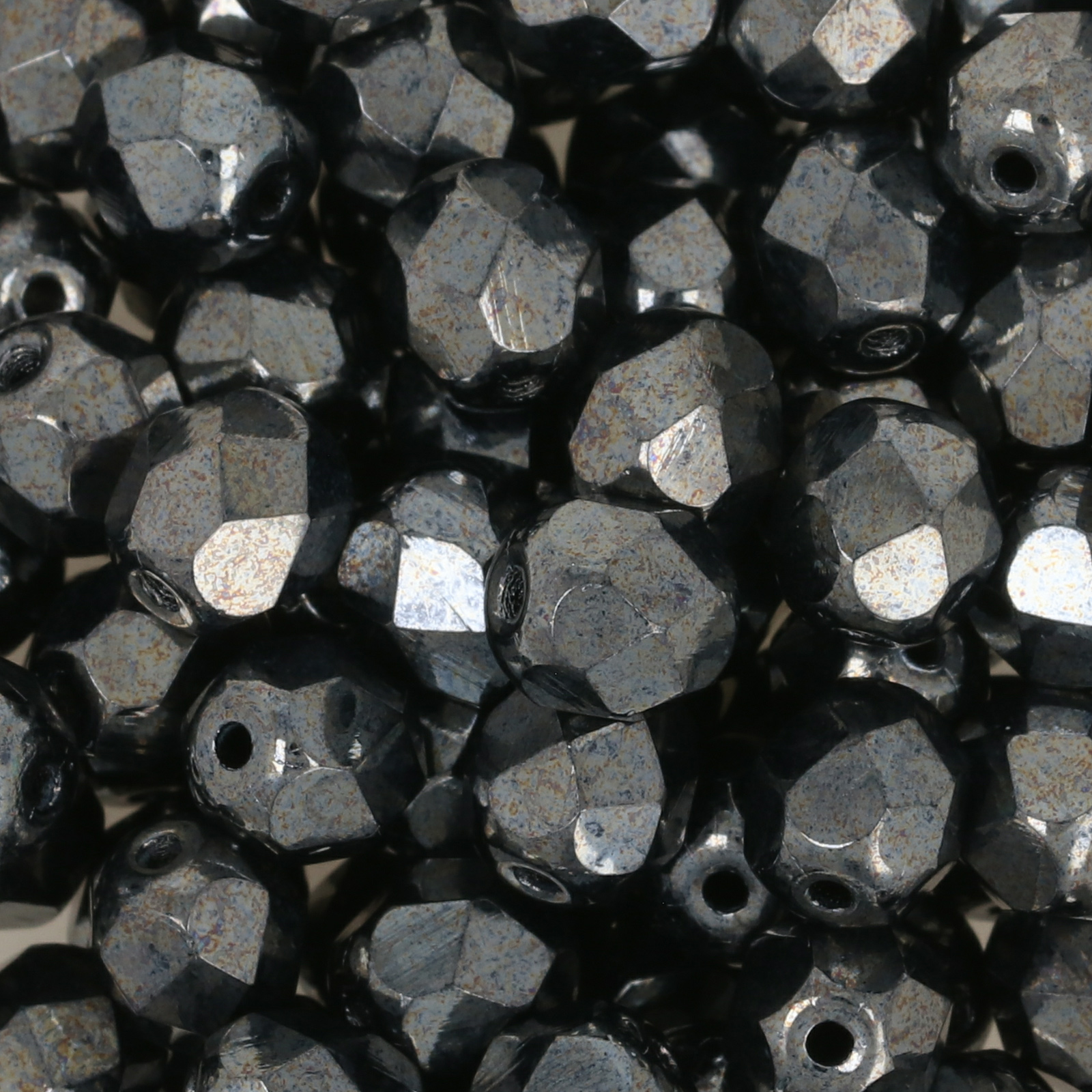 czech fire-polished round beads hematite 6mm | 25pc