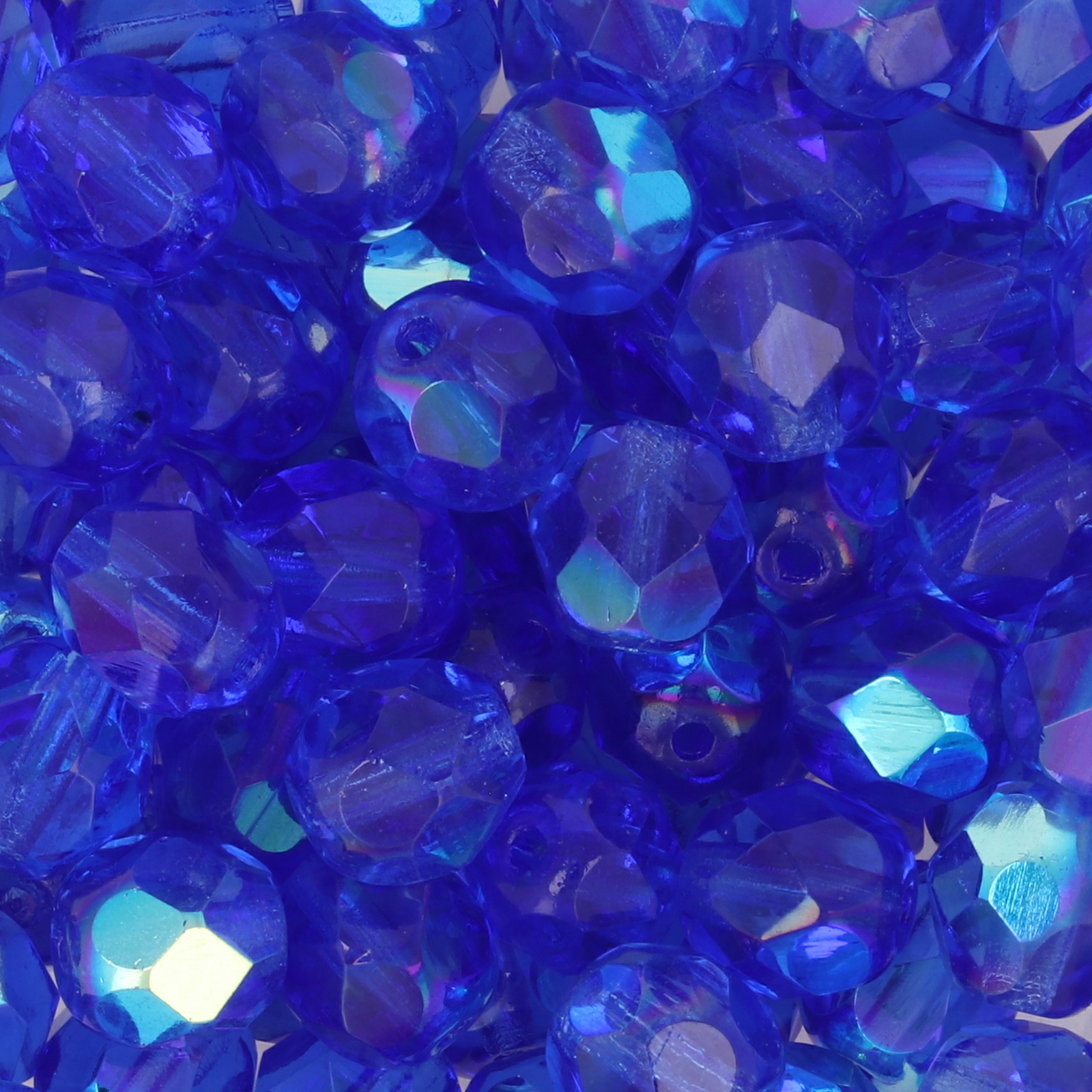 czech fire-polished round beads sapphire ab 6mm | 25pc