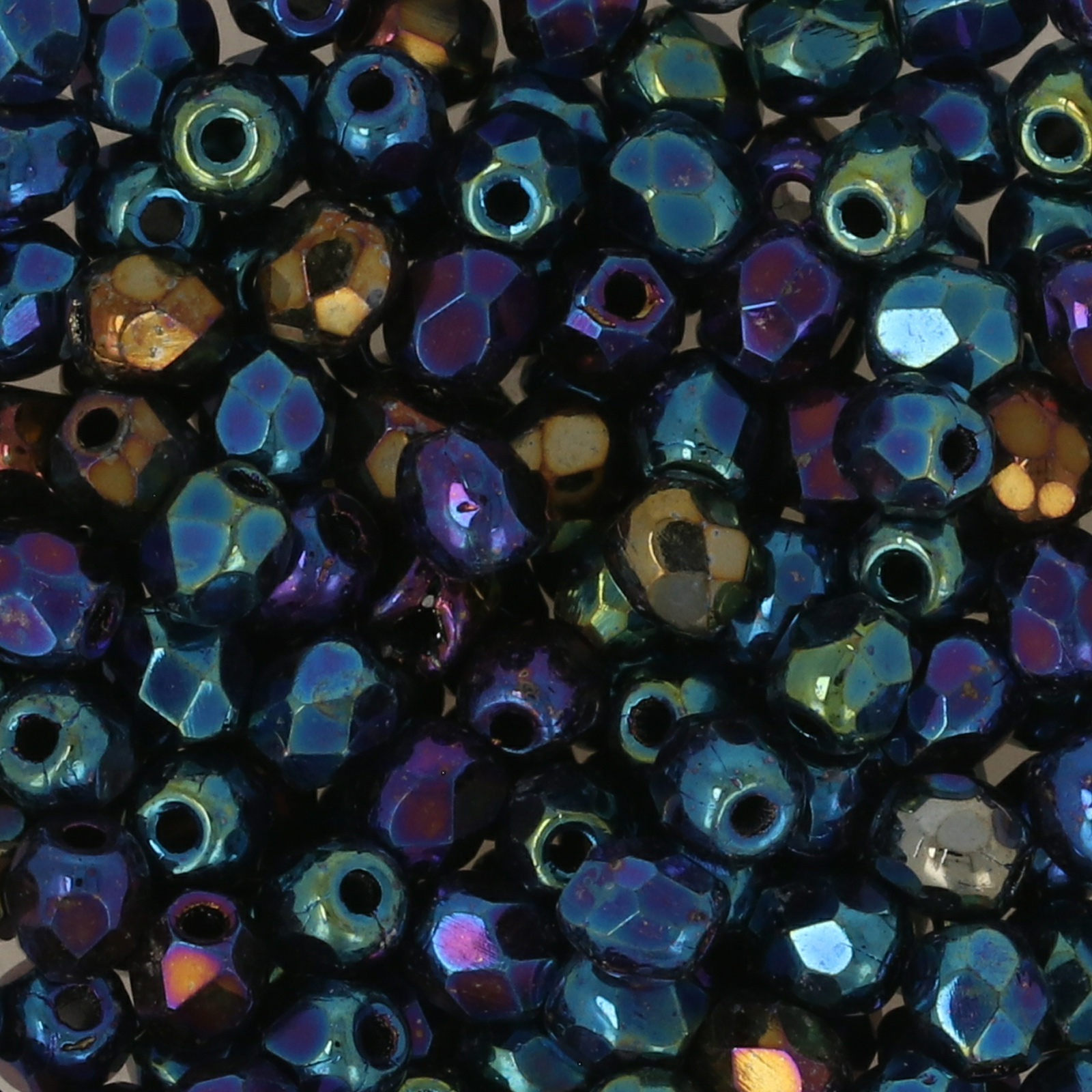 czech fire-polished round beads iris blue 3mm | 50pc