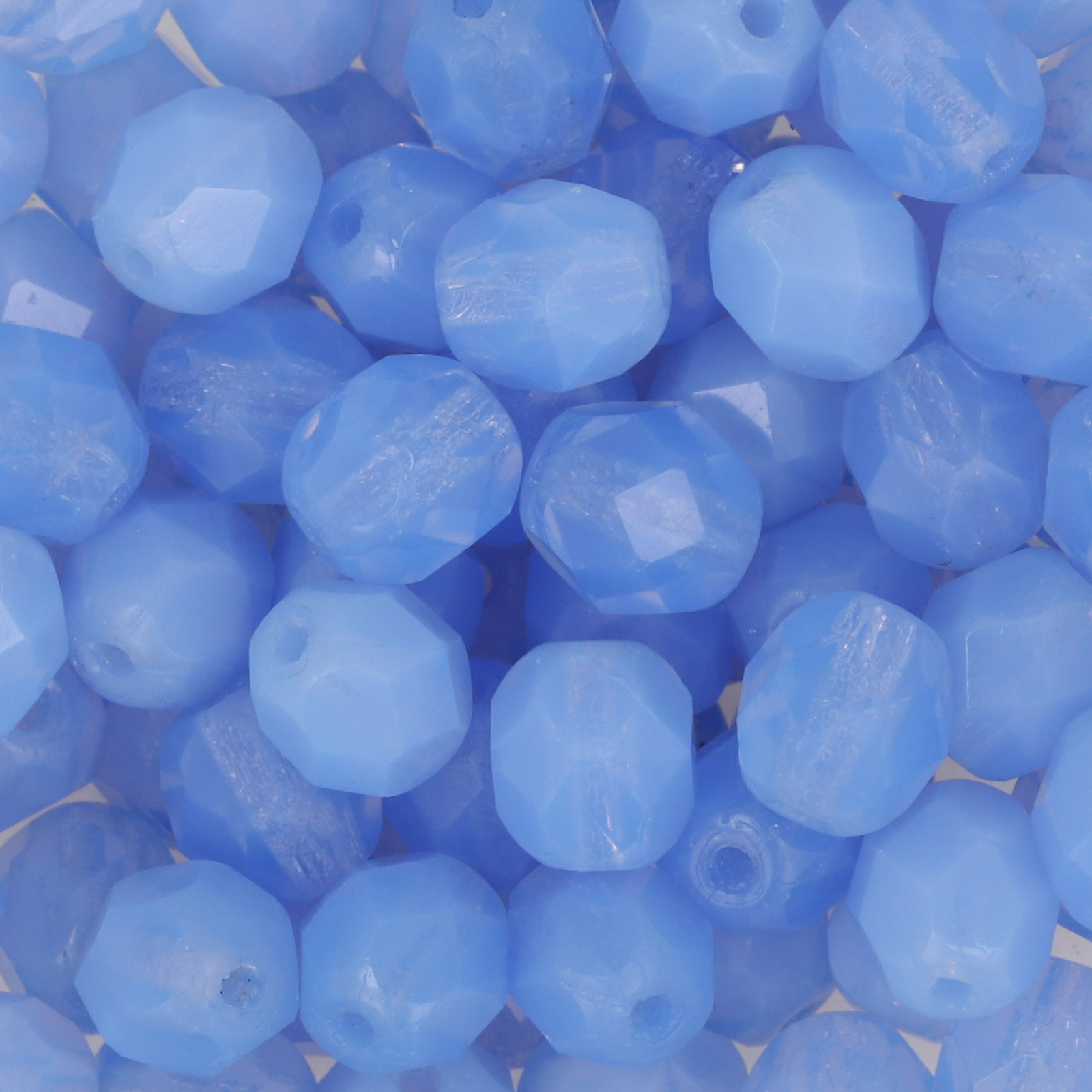 czech fire-polished round beads milky sapphire 6mm | 25pc