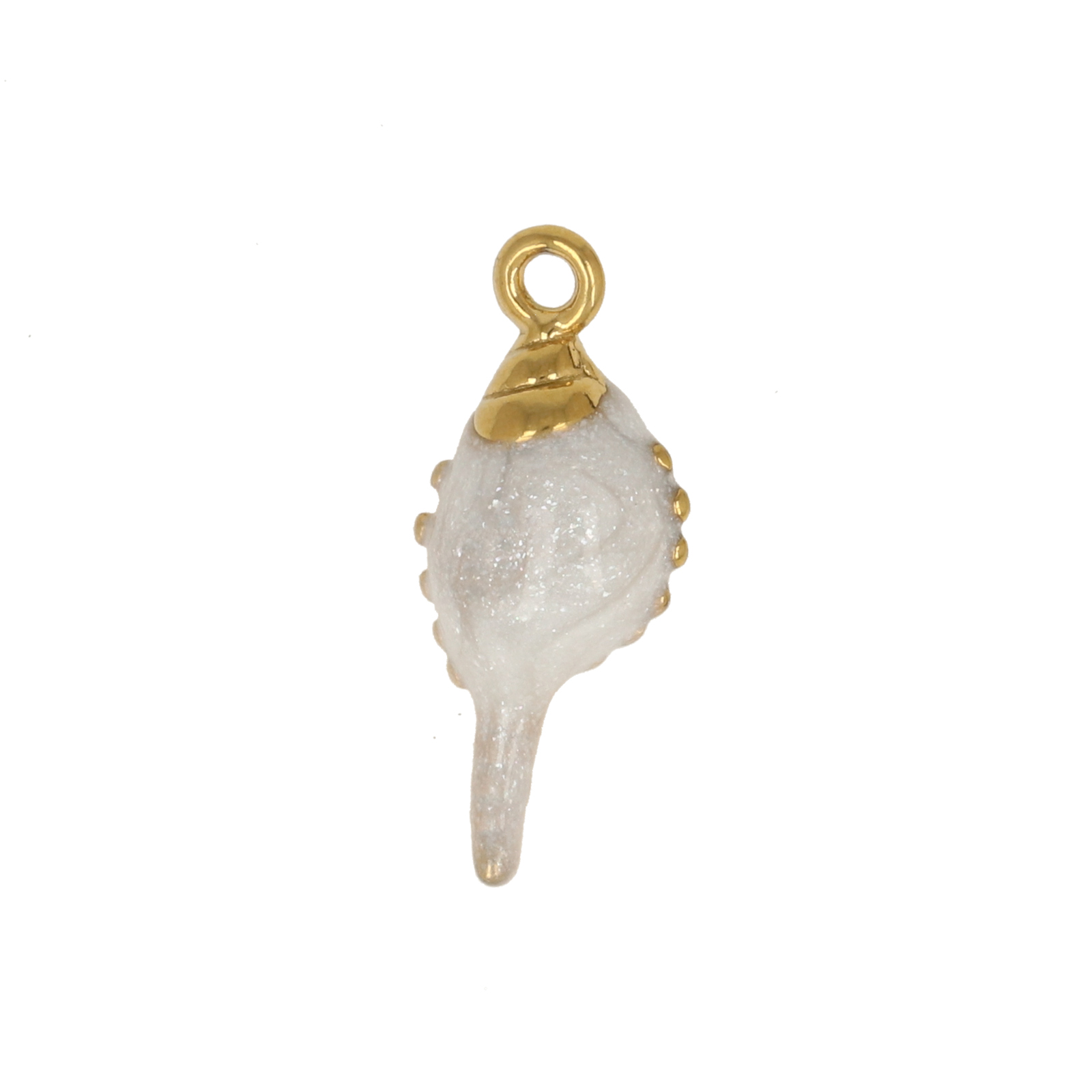 gold plated stainless steel enameled white shell charm 18x8mm | 1pc