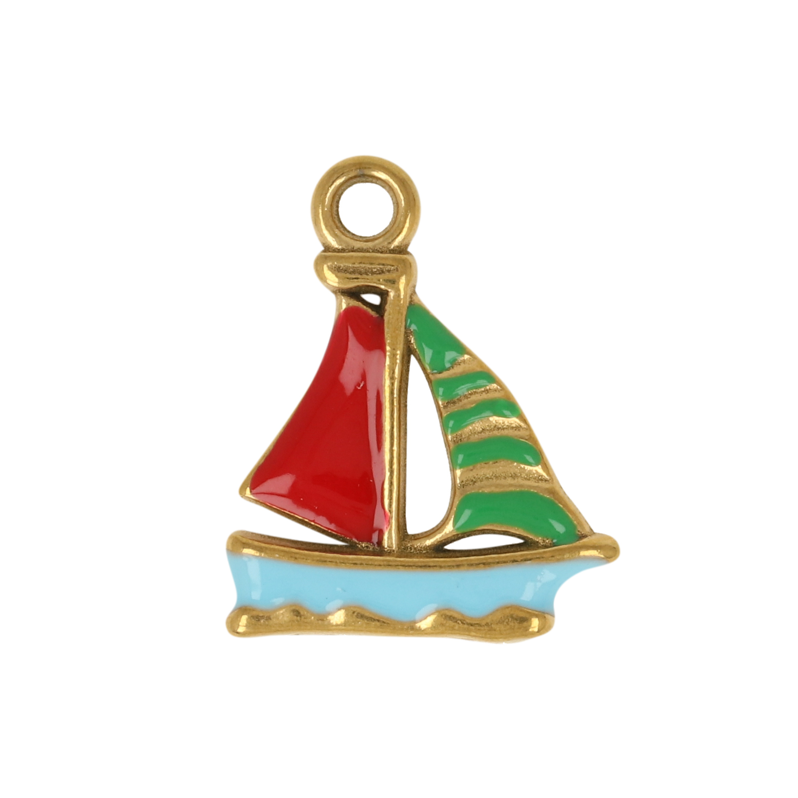 gold plated stainless steel enameled sailboat charm 20x16mm | 1pc