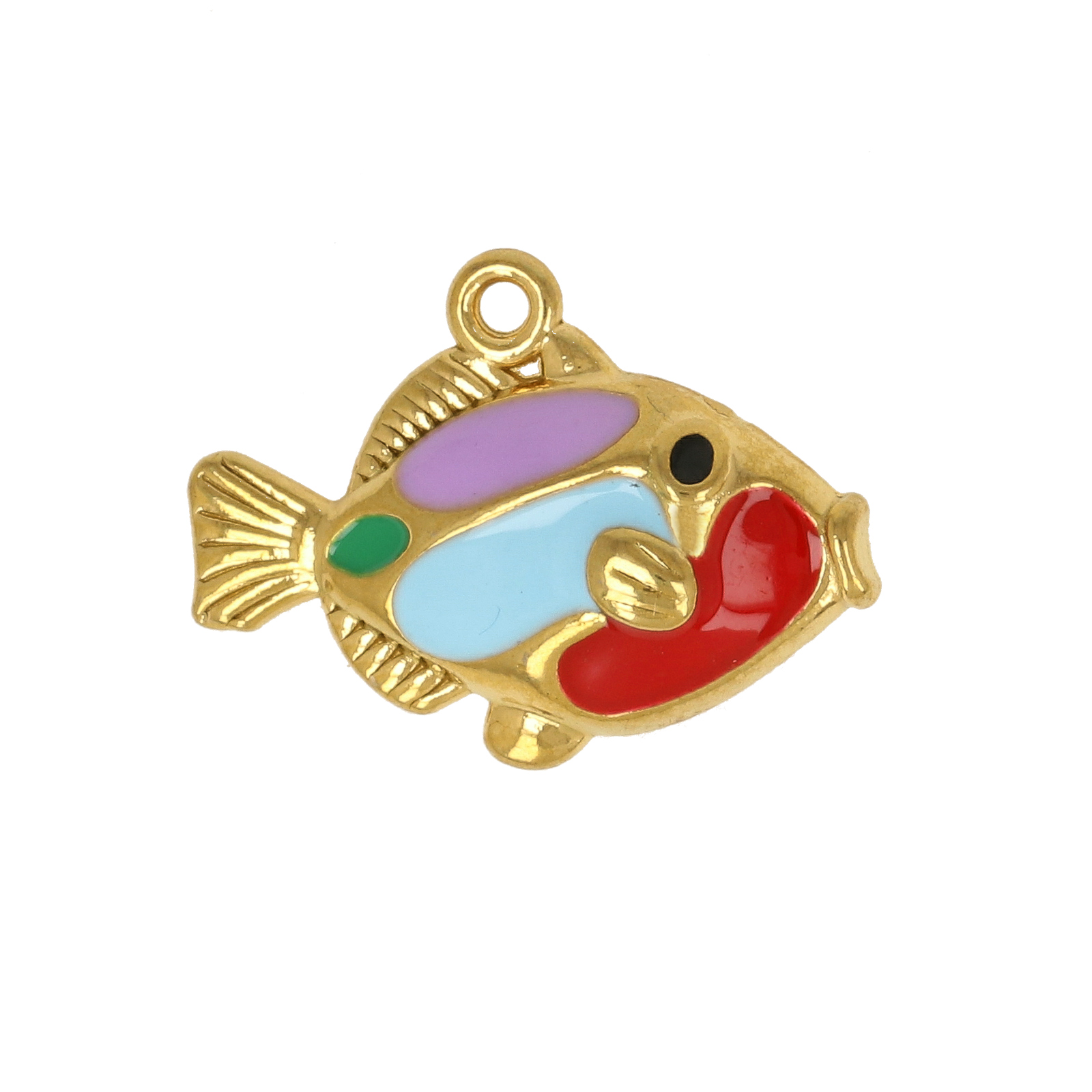 gold plated stainless steel enameled fish charm 20x12mm | 1pc