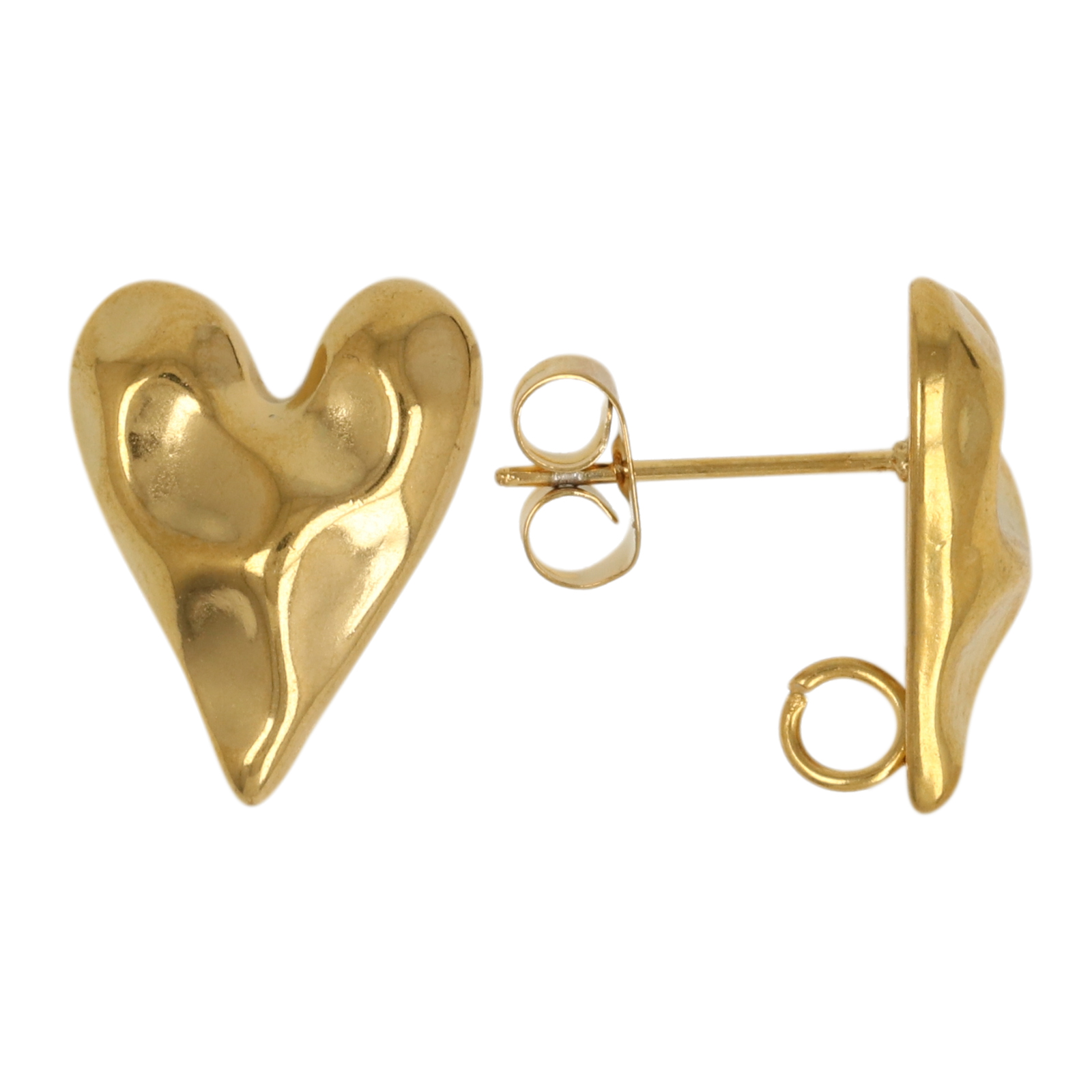 gold plated stainless steel post earrings heart 16x12mm | 2pc