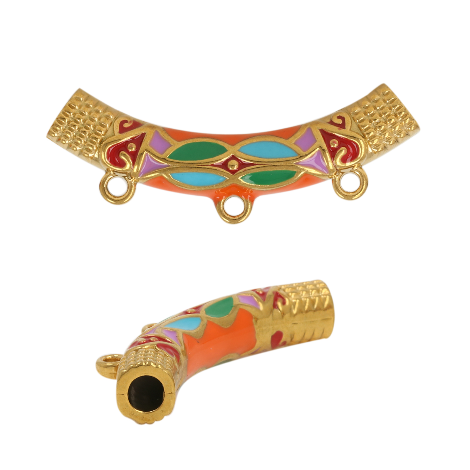 gold plated enameled stainless steel tube bead 40x7mm - hole 4mm | 1pc