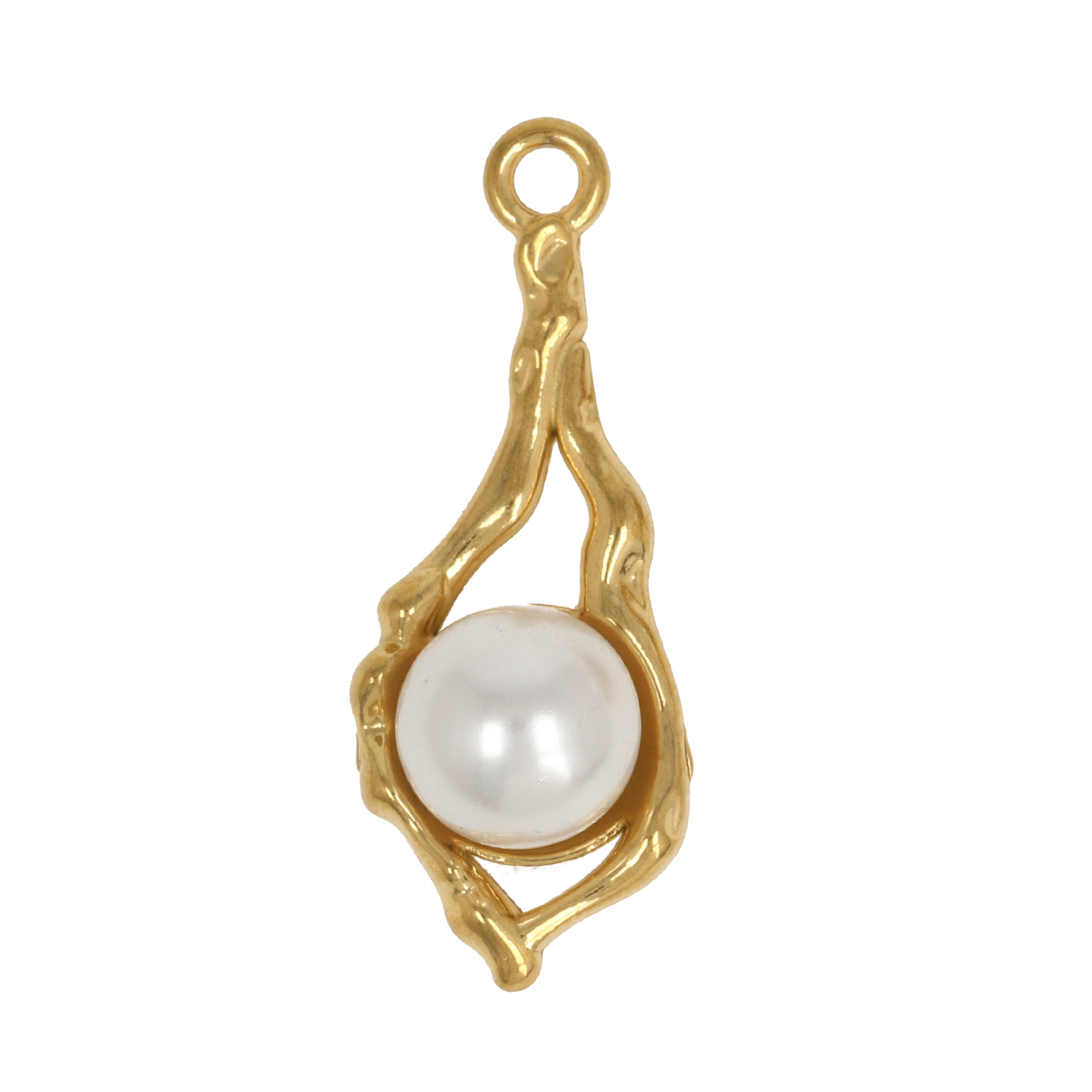 gold plated stainless stell organic shape with plastic pearl pendant 30x14mm | 1pc