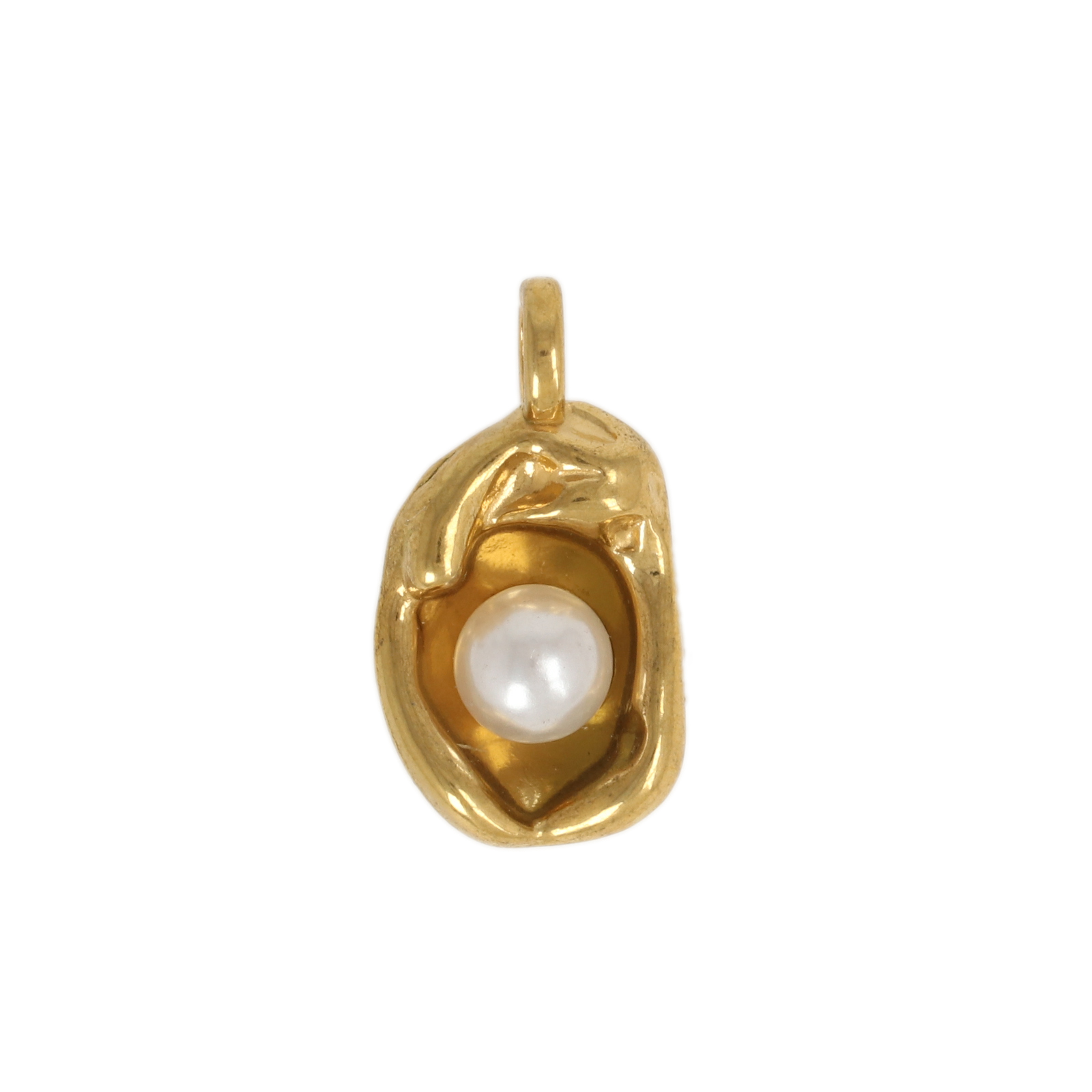gold plated stainless stell organic shape with plastic pearl pendant 17x12mm | 1pc