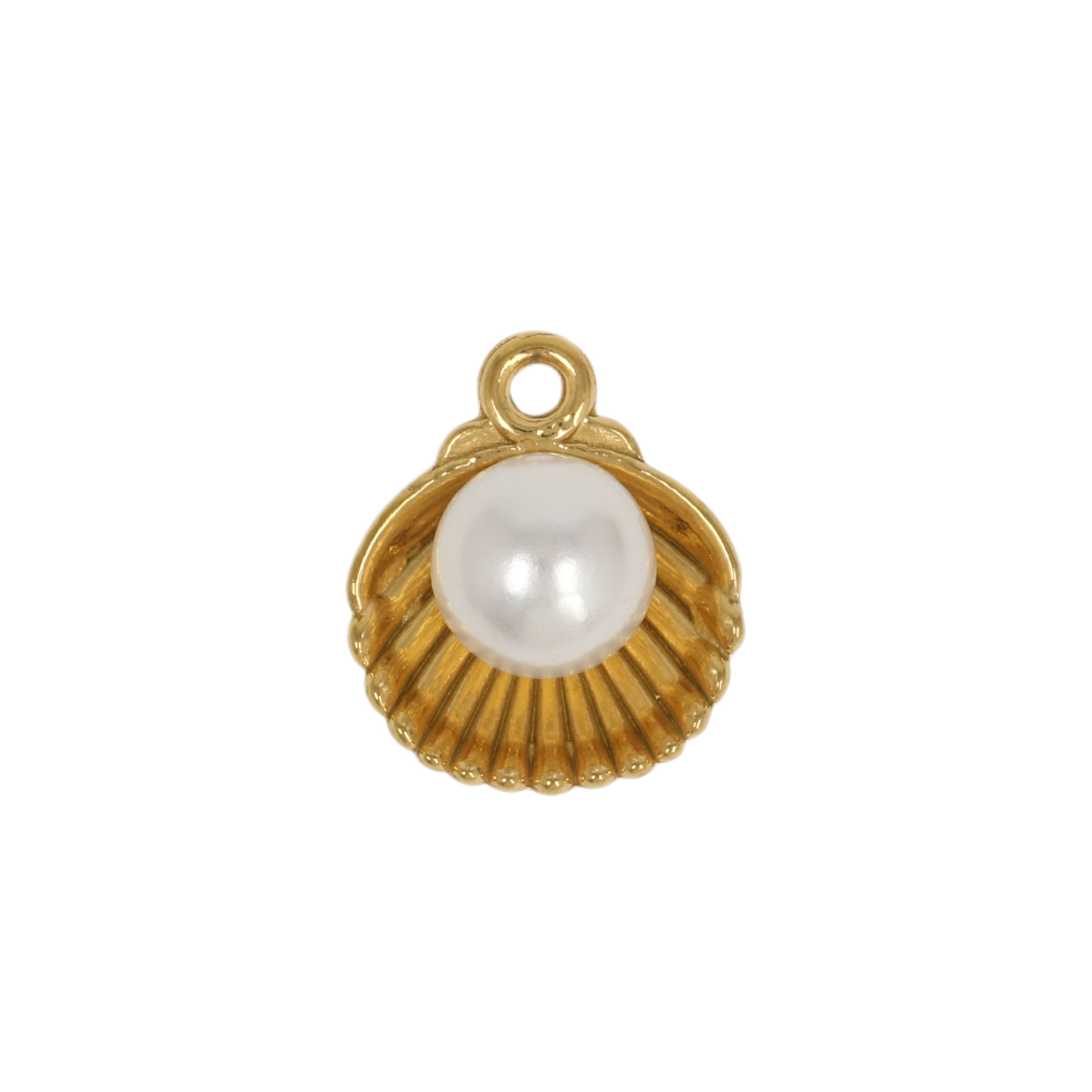 gold plated stainless stell shell with plastic pearl pendant 14mm | 1pc