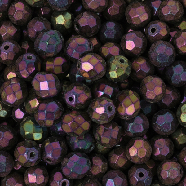 czech fire-polished round beads iris purple 8mm | 25pc