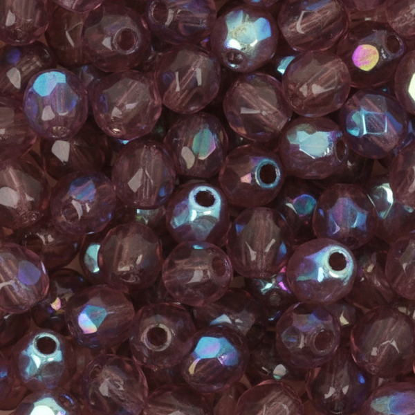 czech fire-polished round beads amethyst ab 4mm | 50pc