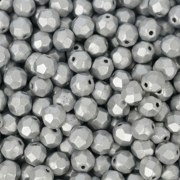 böhmische glasschliffperlen matte metallic silver 6mm | 25st