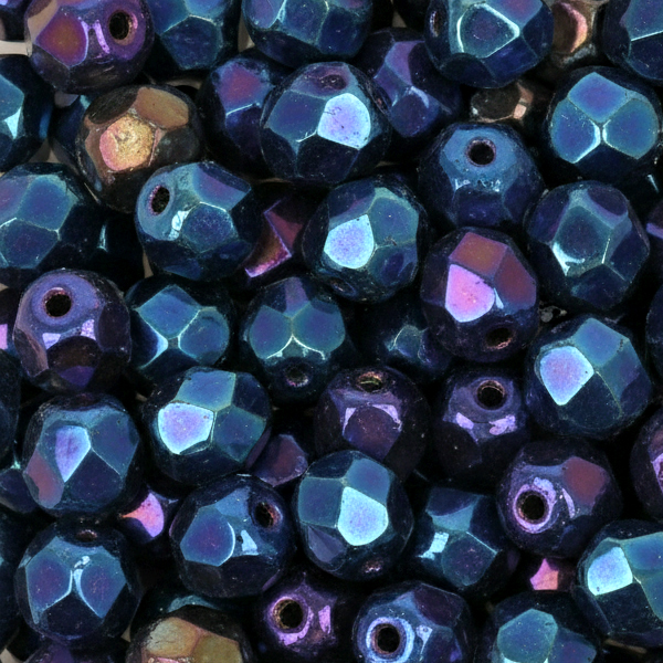 czech fire-polished round beads iris blue 6mm | 25pc