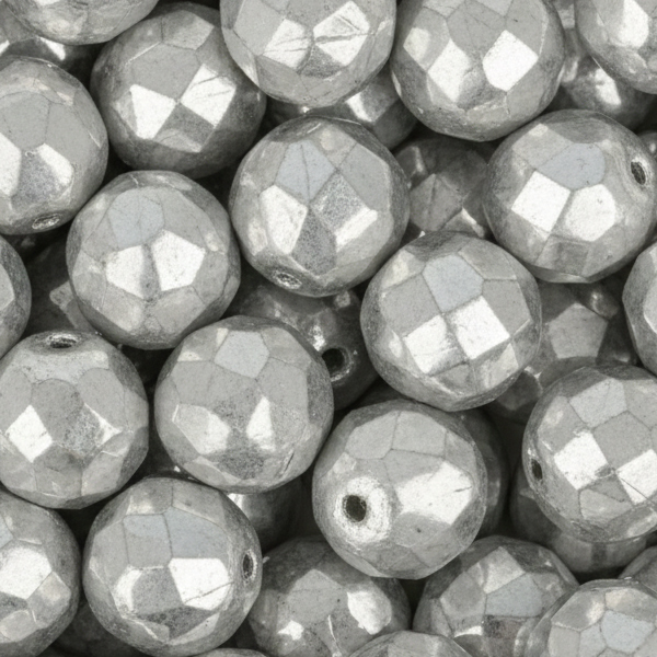 czech fire-polished round beads silver 10mm | 10pc