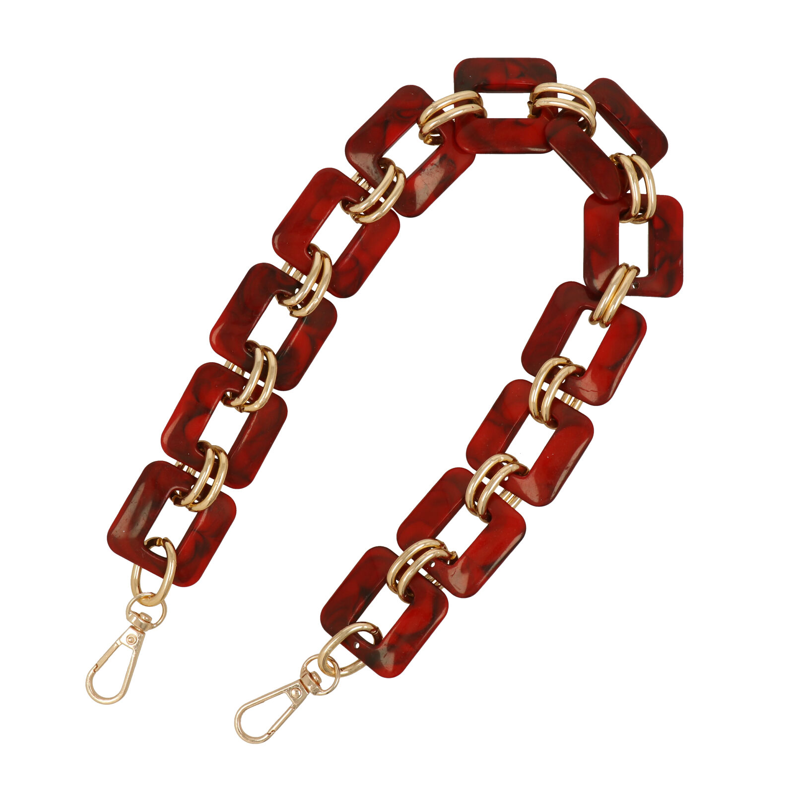 bag chain aluminium gold and red acrylic square link 33mm - 50cm | 1pc