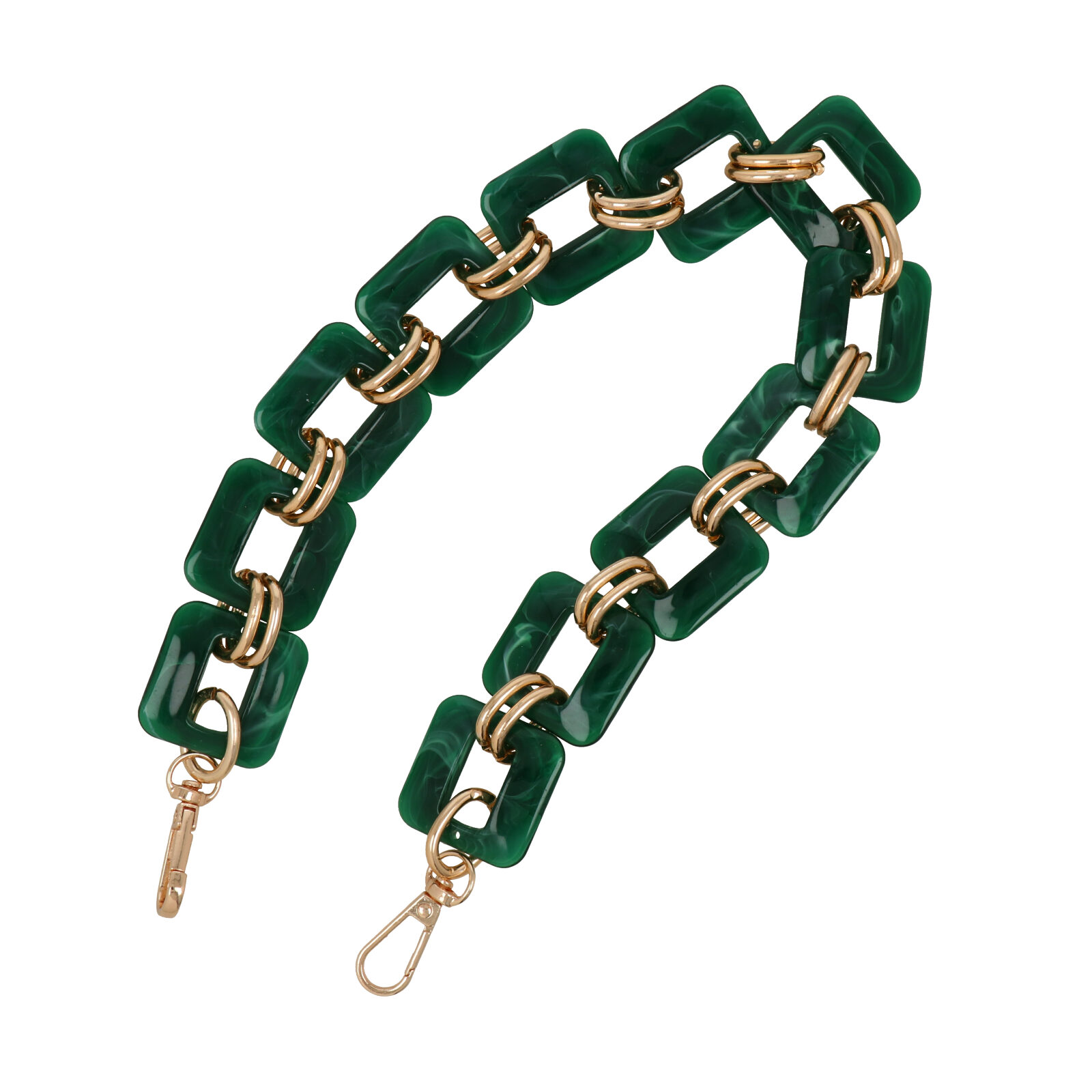 bag chain aluminium gold and green acrylic square link 33mm - 50cm | 1pc