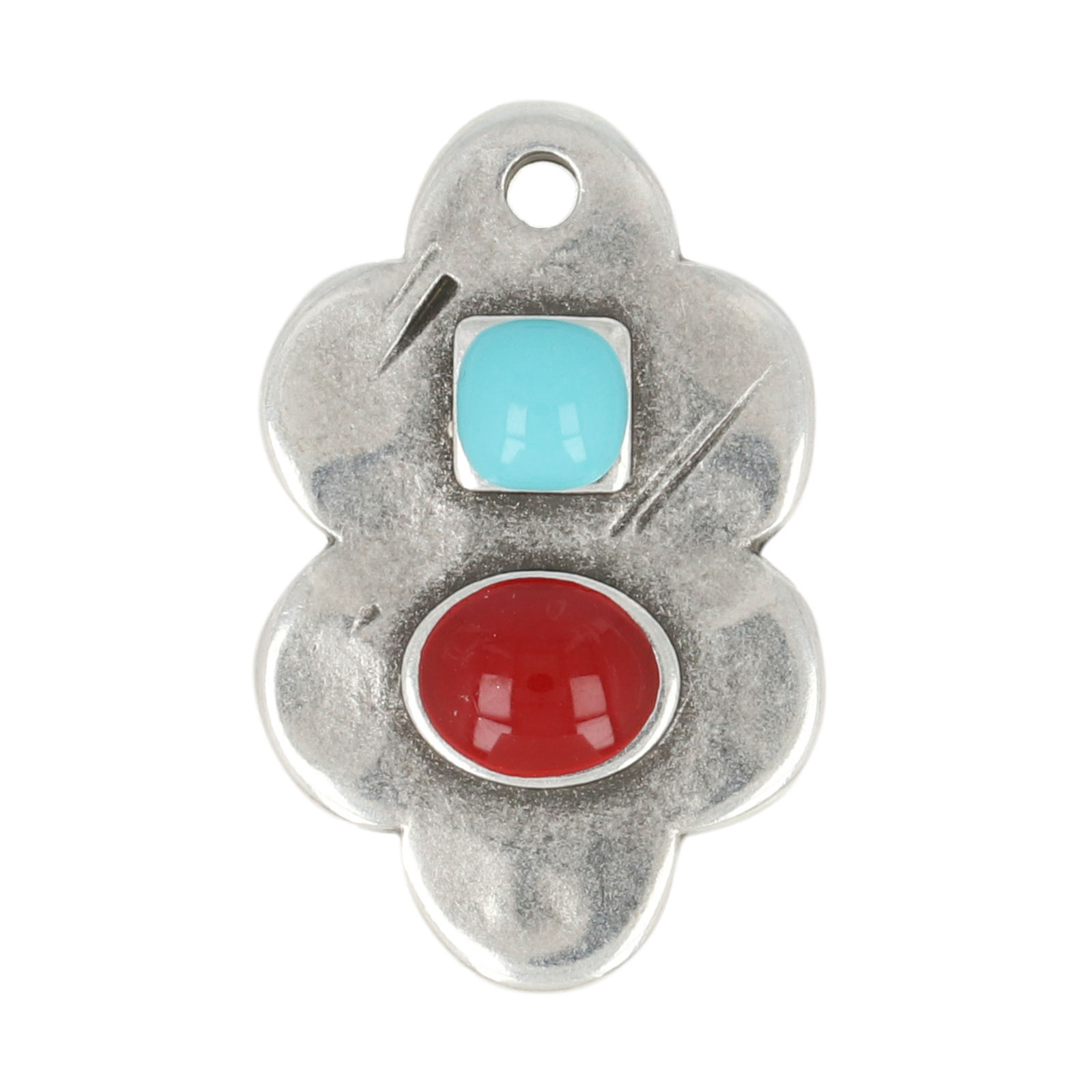 antique silver plated enameled organic shape pendant 22x14mm | 2pc
