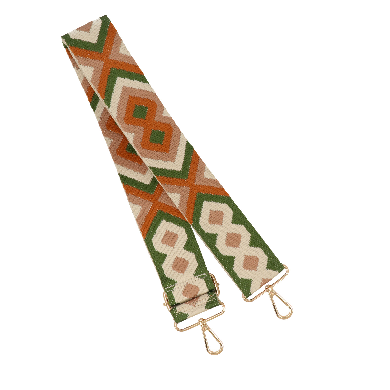 diamond green/brown shoulder strap with gold snap hook 5cm wide - 140cm adjustable | 1pc