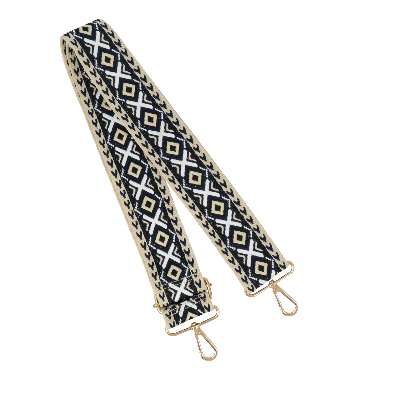 chevron blue/ecru shoulder strap with gold snap hook 5cm wide - 140cm adjustable | 1pc