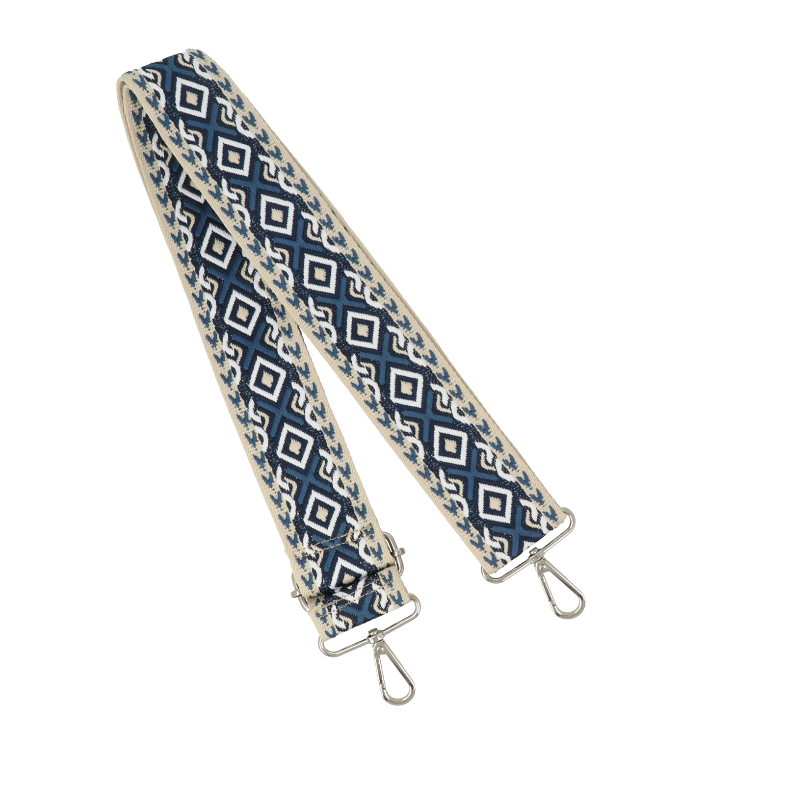 chevron blue shoulder strap with silevr snap hook 5cm wide - 140cm adjustable | 1pc