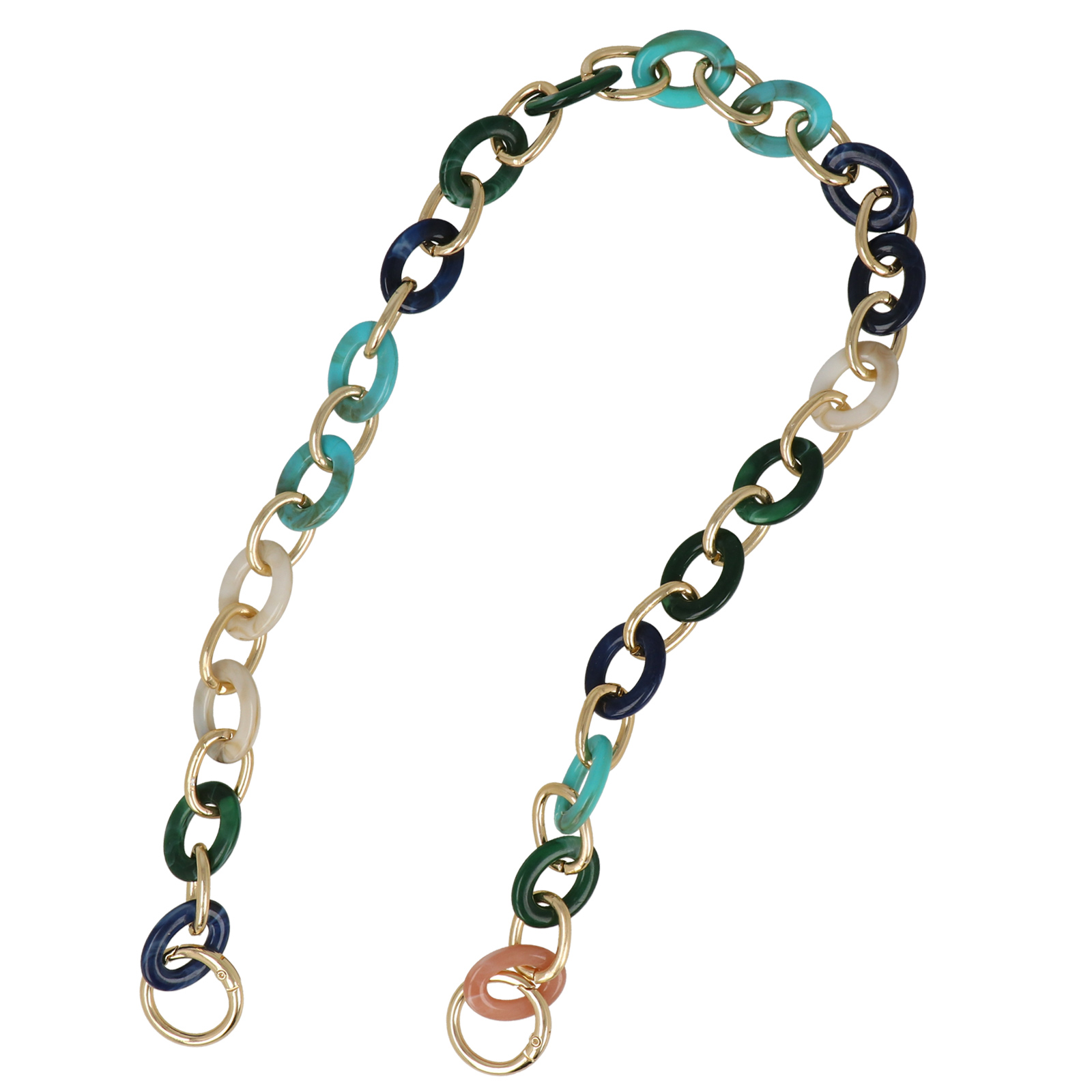 bag chain aluminium gold and multicolor acrylic oval link 25x18mm - 62cm | 1pc