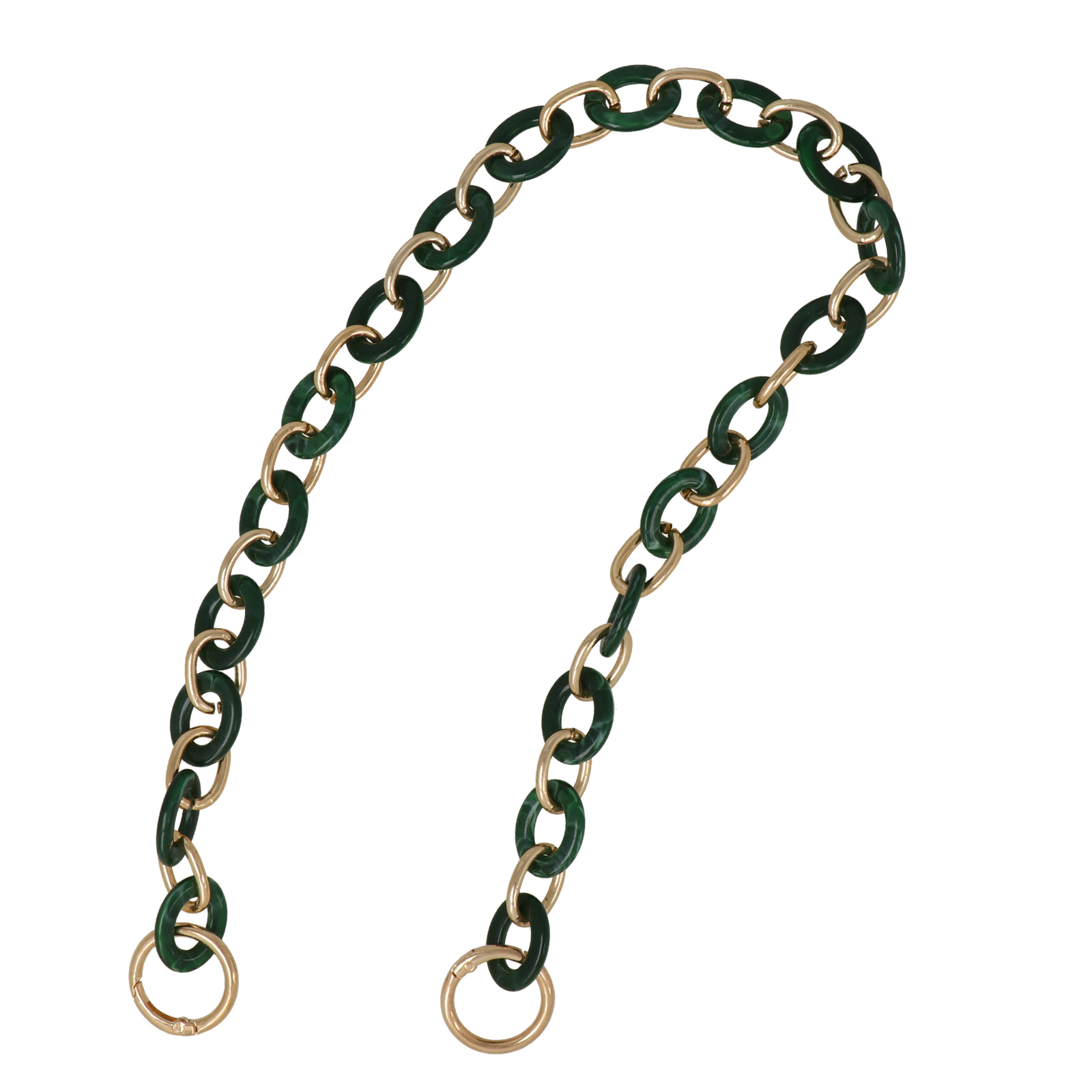 bag chain aluminium gold and green acrylic oval link 25x18mm - 62cm | 1pc