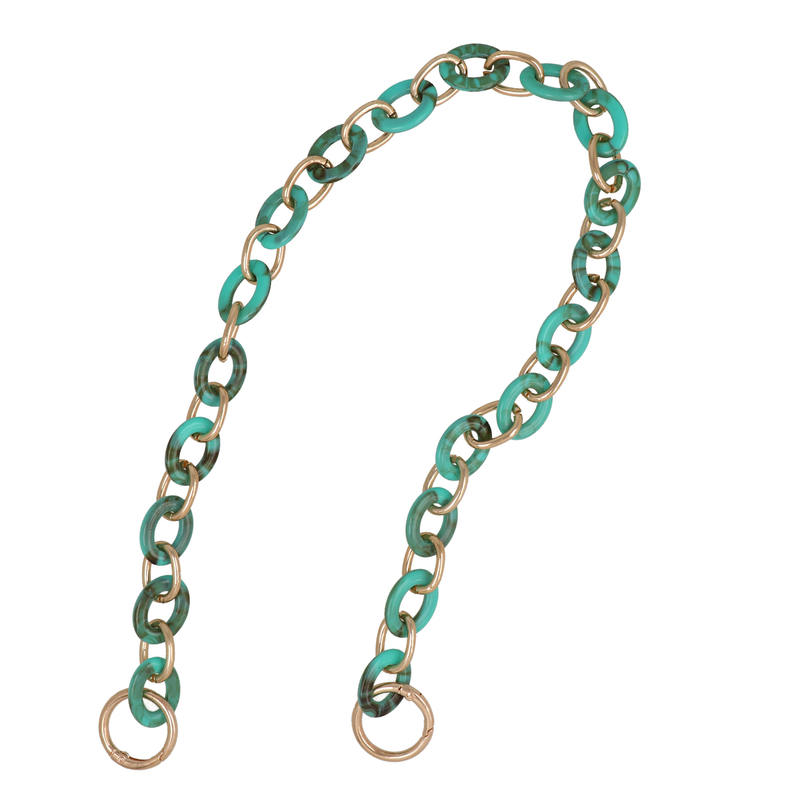 bag chain aluminium gold and turquoise acrylic oval link 25x18mm - 62cm | 1pc
