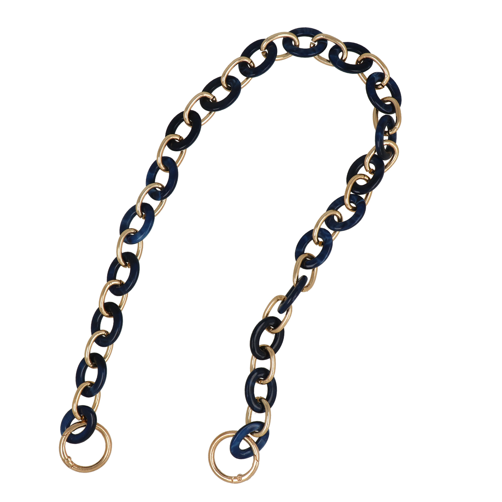 bag chain aluminium gold and blue acrylic oval link 25x18mm - 62cm | 1pc