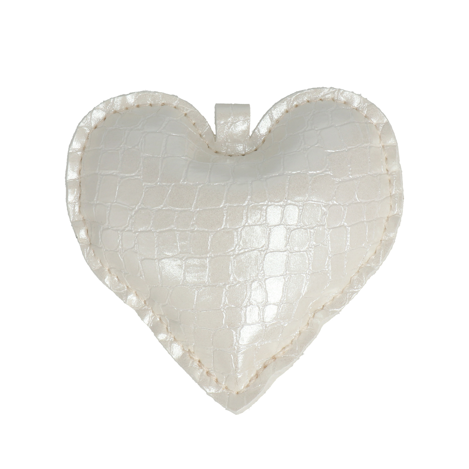 faux leather bag charm - heart metallic white 8cm | 1pc