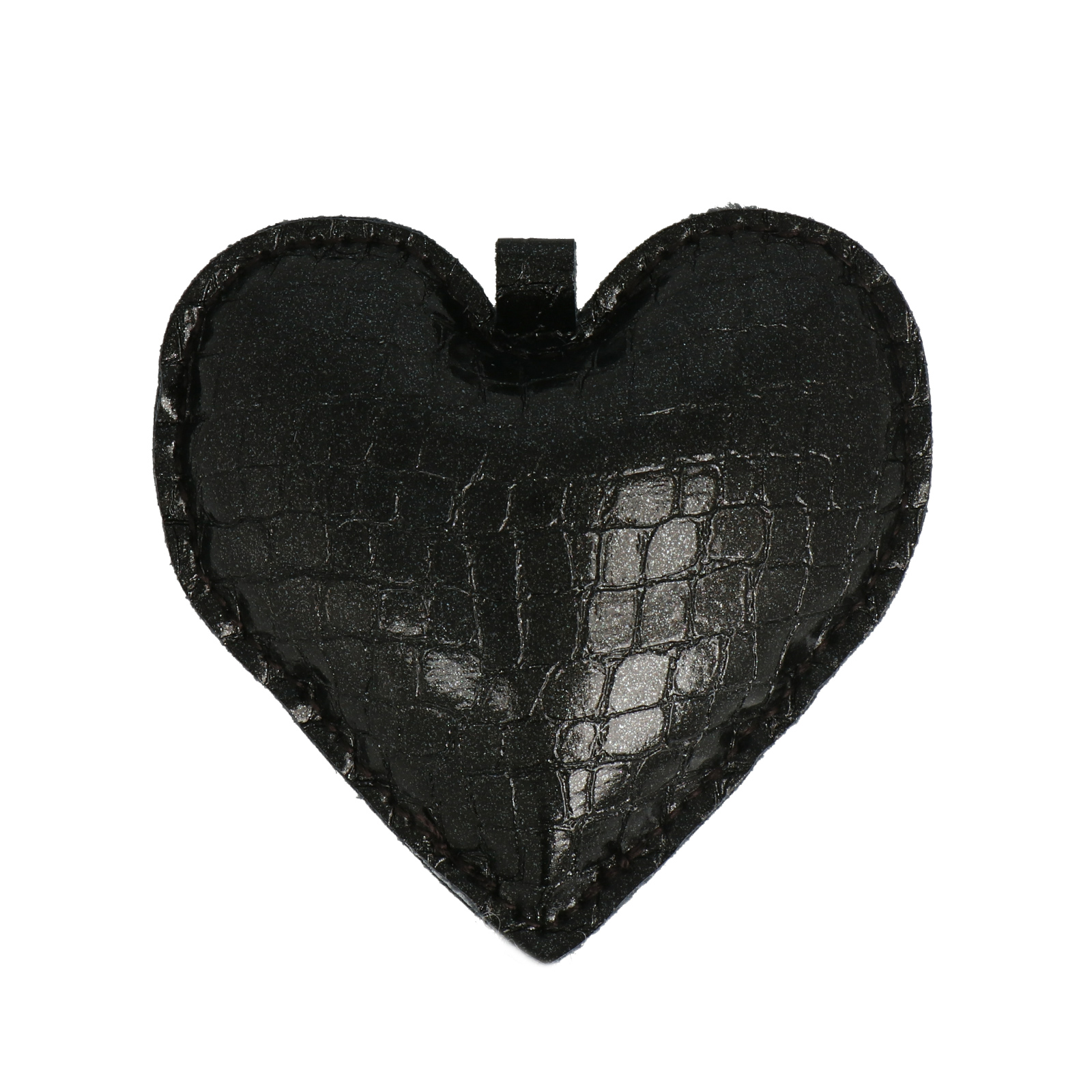 faux leather bag charm - heart metallic black 8cm | 1pc