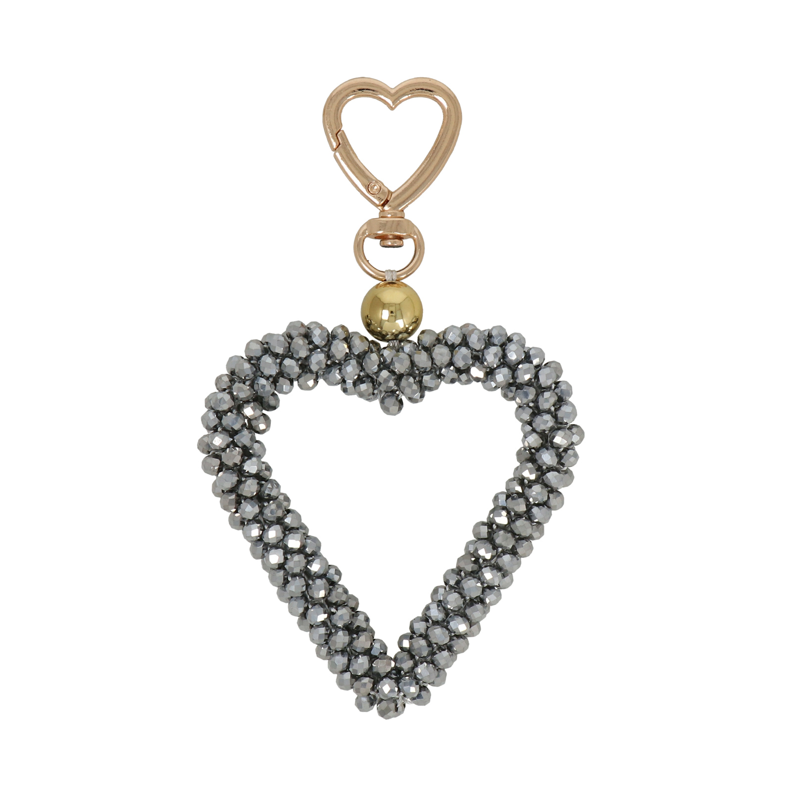 beaded bag charm - heart metallic silver 7cm | 1pc