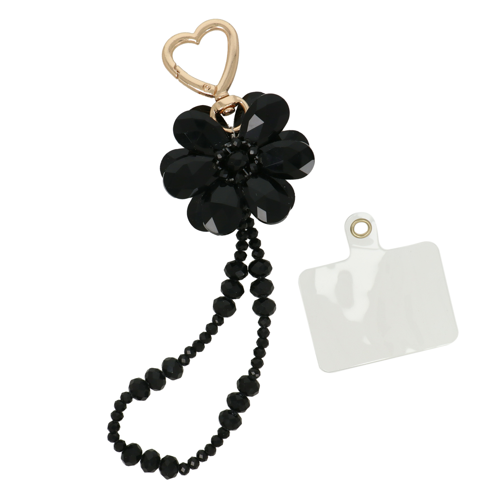 beaded bag charm - flower black 15cm | 1pc