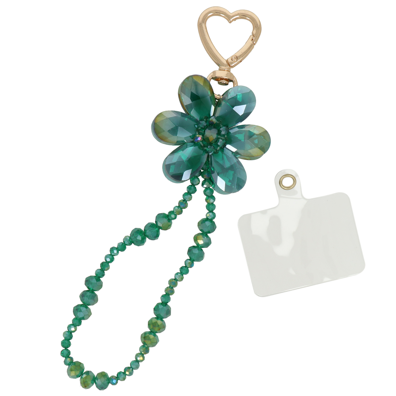 beaded bag charm - flower emerald ab 15cm | 1pc