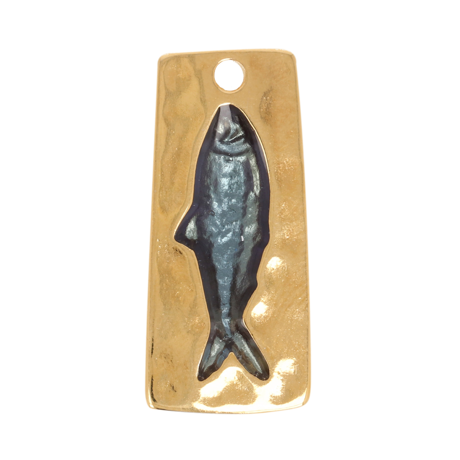 gold plated enameled blue fish pendant 31x14mm | 1pc