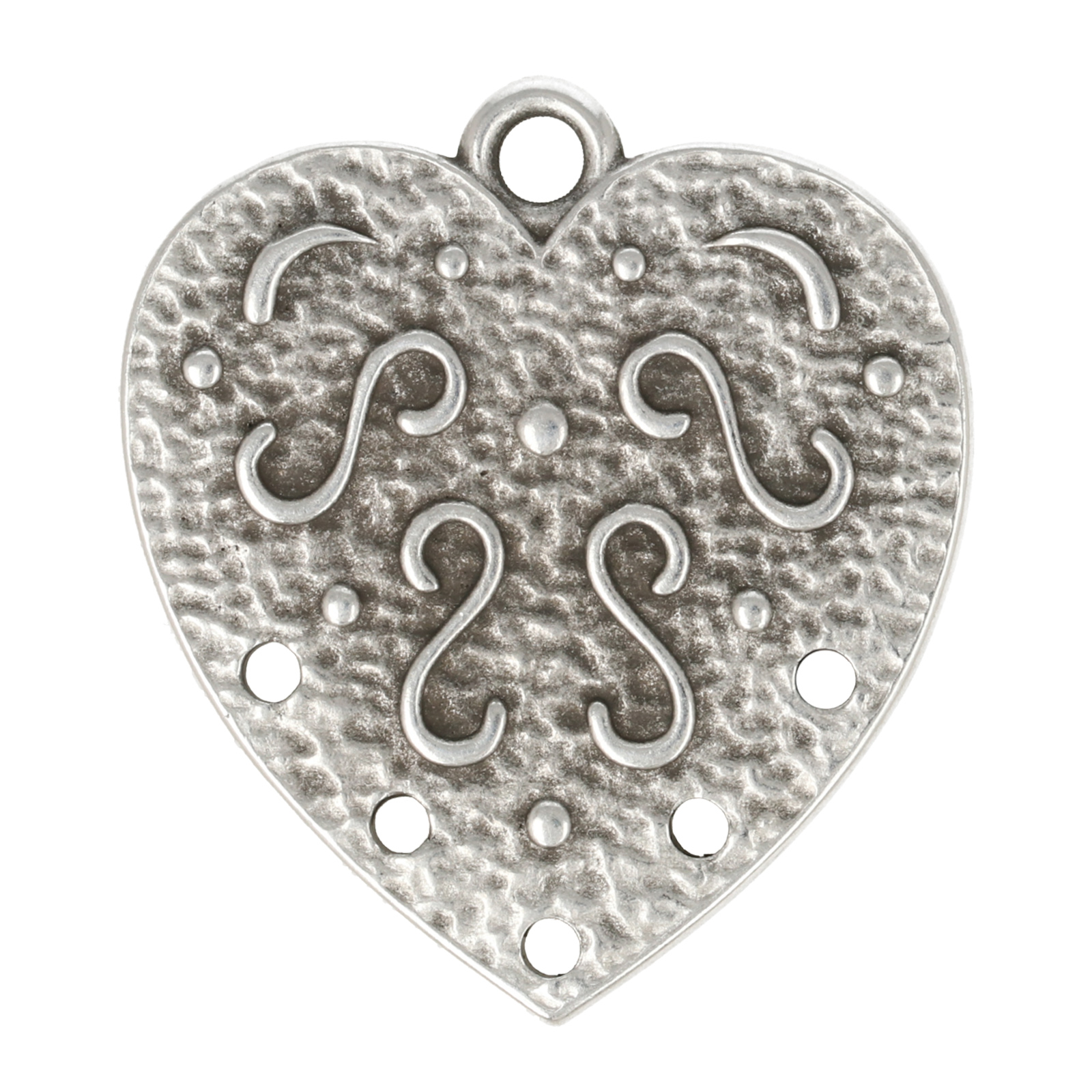 antique silver plated heart link pendant 35mm | 1pc